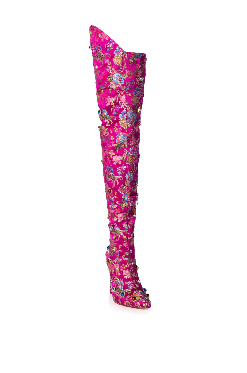 AZALEA WANG CORINNE EMBELLISHED ABOVE THE KNEE BOOT IN PINK - Image 3