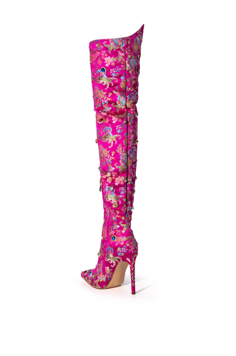 AZALEA WANG CORINNE EMBELLISHED ABOVE THE KNEE BOOT IN PINK - Image 4