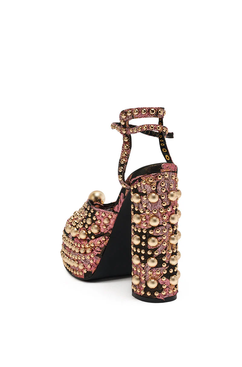 AKIRA HANNESS BLACK MULTI BROCADE EMBELLISHED CHUNKY SANDAL - Image 7