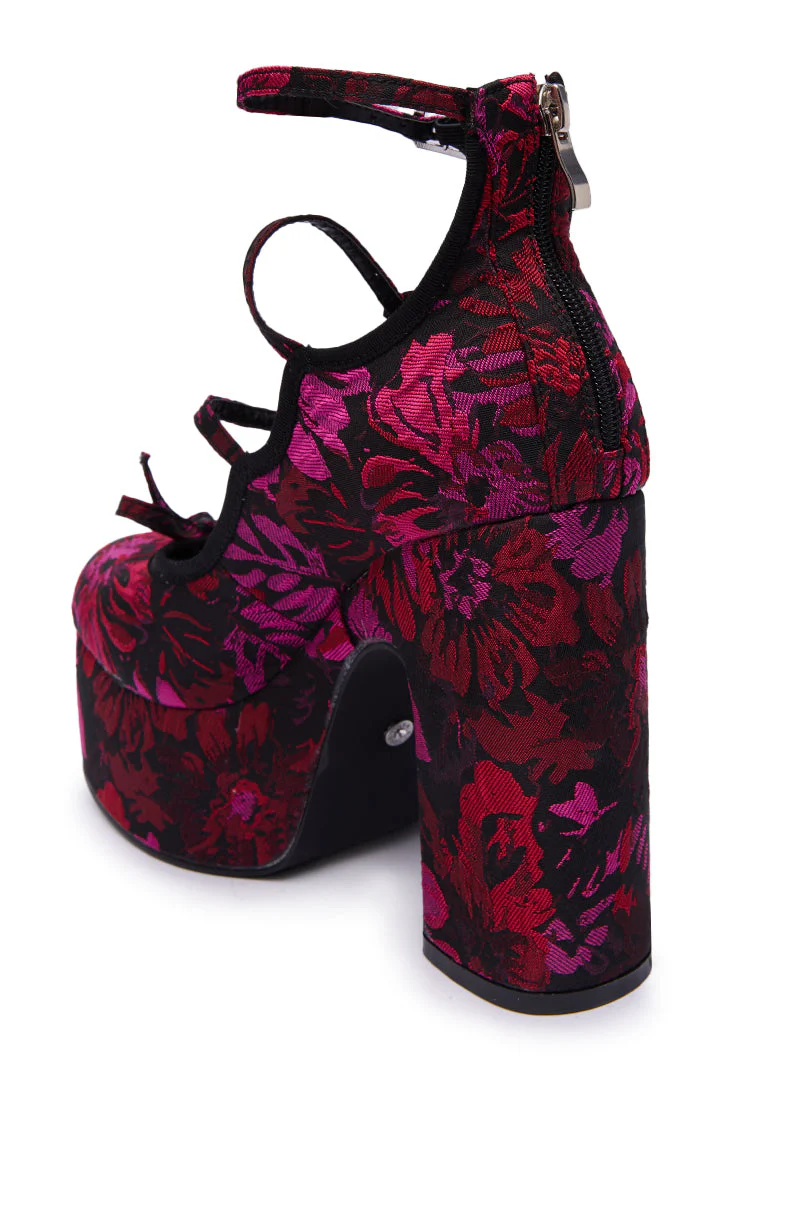 AZALEA WANG SPROUT RED MULTI FLORAL BROCADE MARY JANE PLATFORM PUMP - Image 7