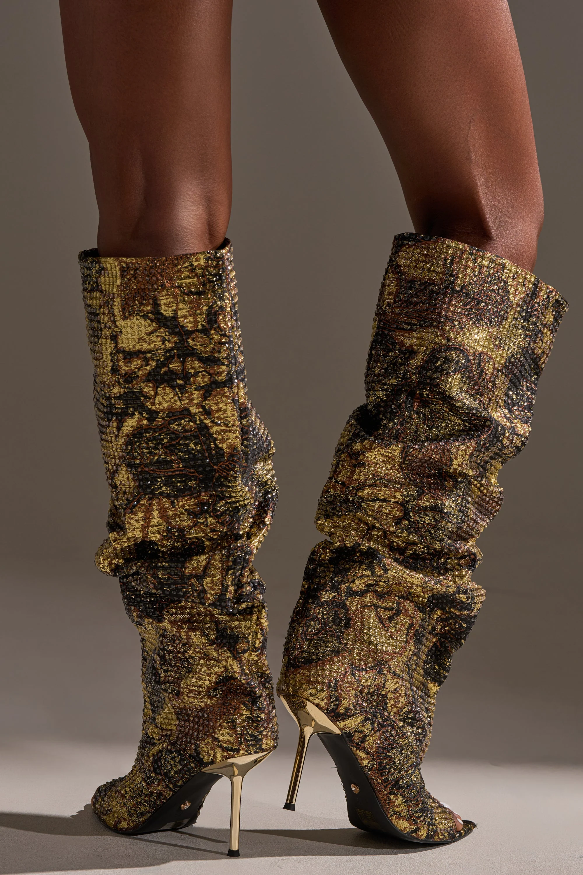AZALEA WANG YARDLEY MULTI GOLD RHINESTONE COVERED OPEN TOE BOOT - Image 2