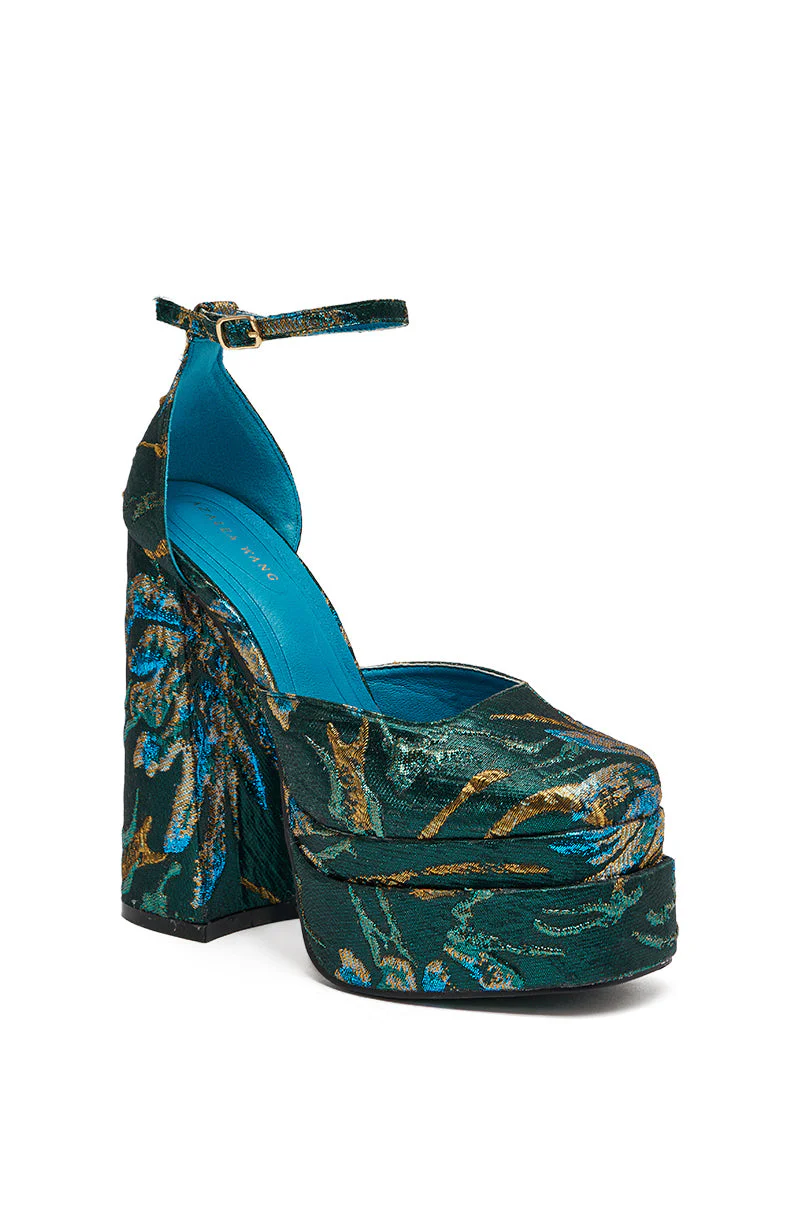 AZALEA WANG ZIPPHORA BLUE BROCADE CHUNKY PUMP - Image 5