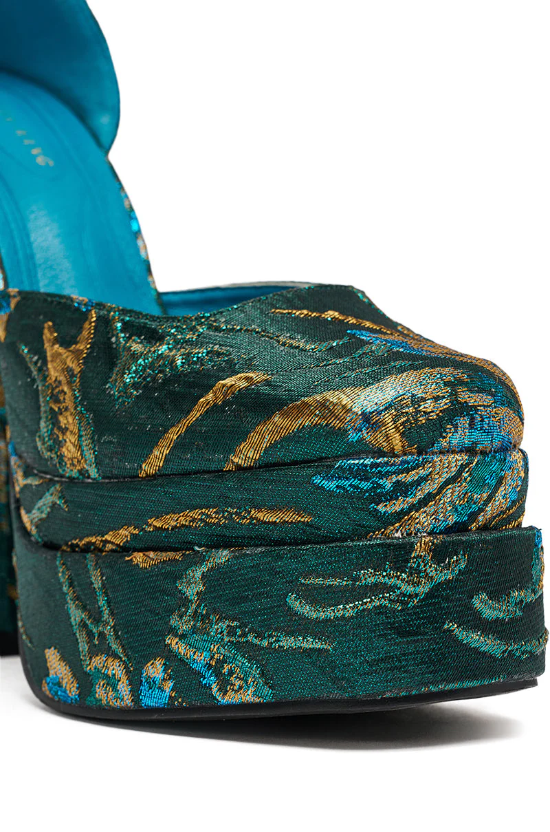 AZALEA WANG ZIPPHORA BLUE BROCADE CHUNKY PUMP - Image 7