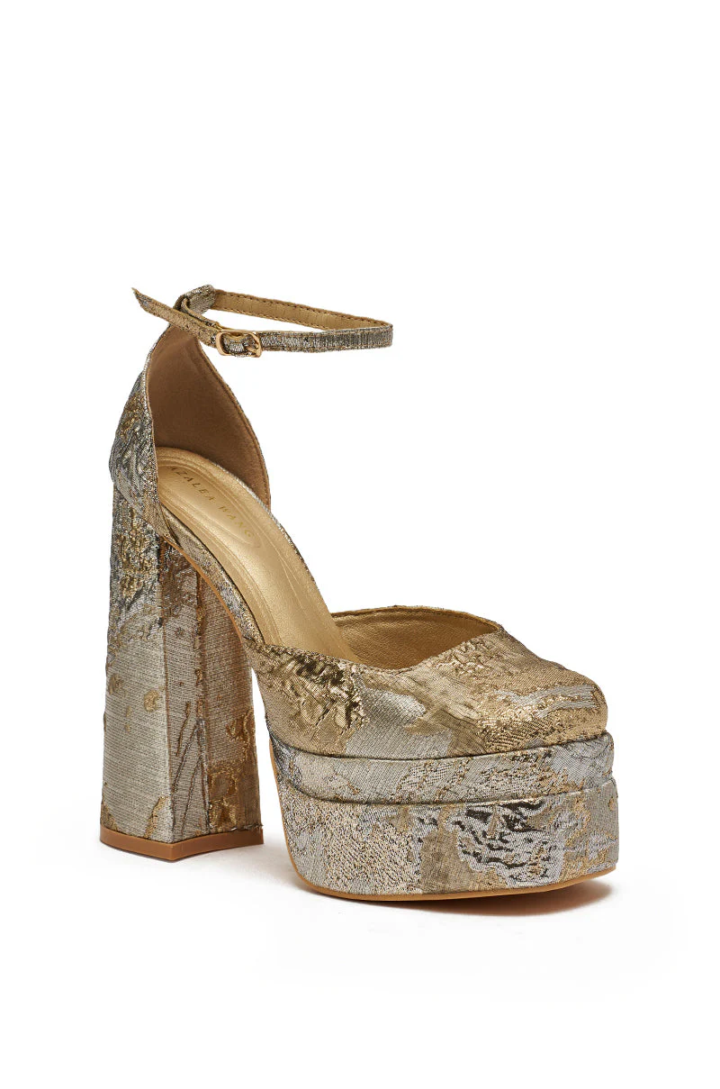 AZALEA WANG ZIPPHORA GOLD MULTI BROCADE PLATFORM PUMP - Image 5