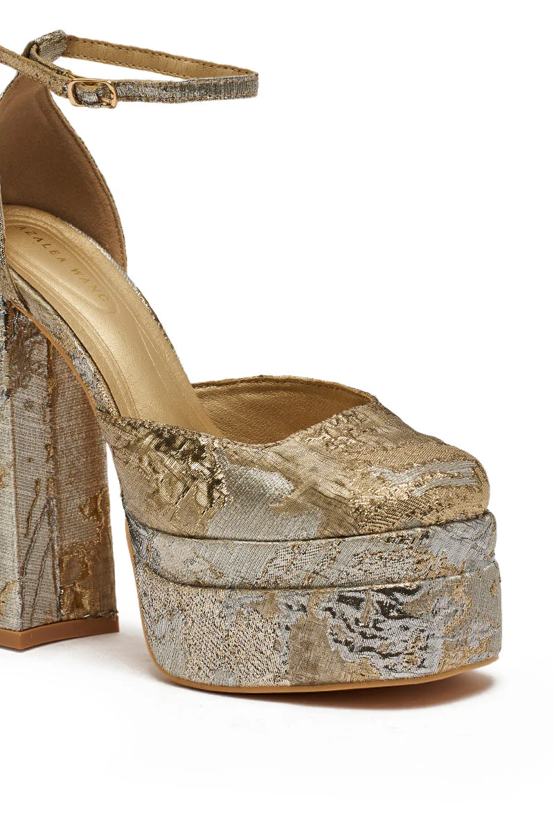 AZALEA WANG ZIPPHORA GOLD MULTI BROCADE PLATFORM PUMP - Image 7