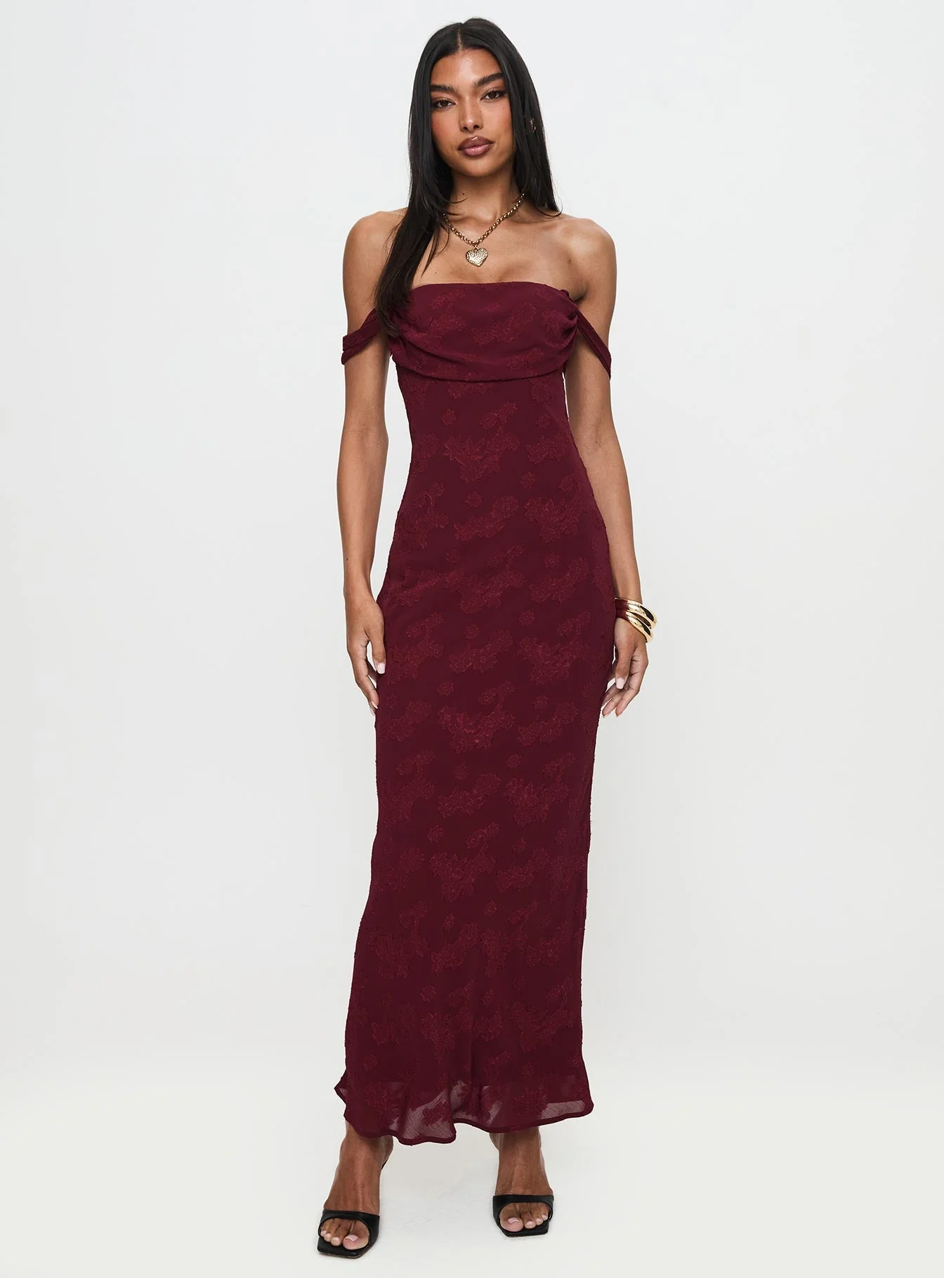 Azura Off The Shoulder Maxi Dress Burgundy - Image 3