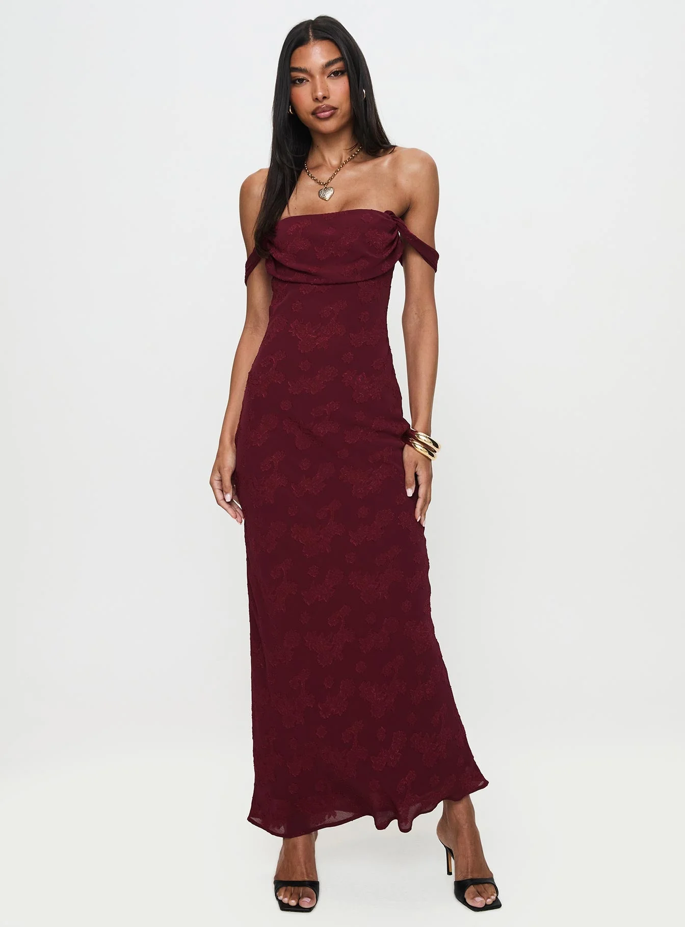Azura Off The Shoulder Maxi Dress Burgundy - Image 4