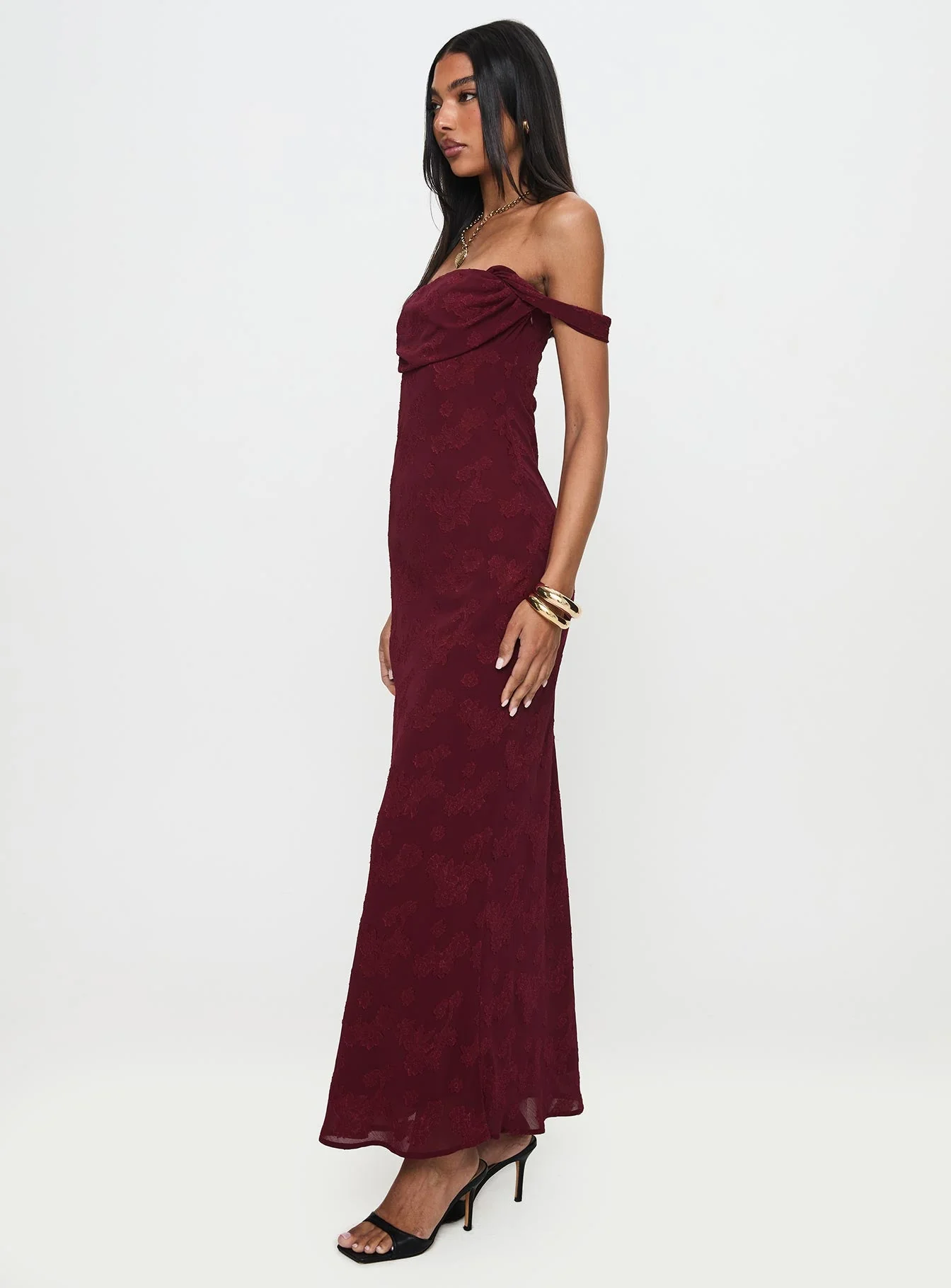 Azura Off The Shoulder Maxi Dress Burgundy - Image 5