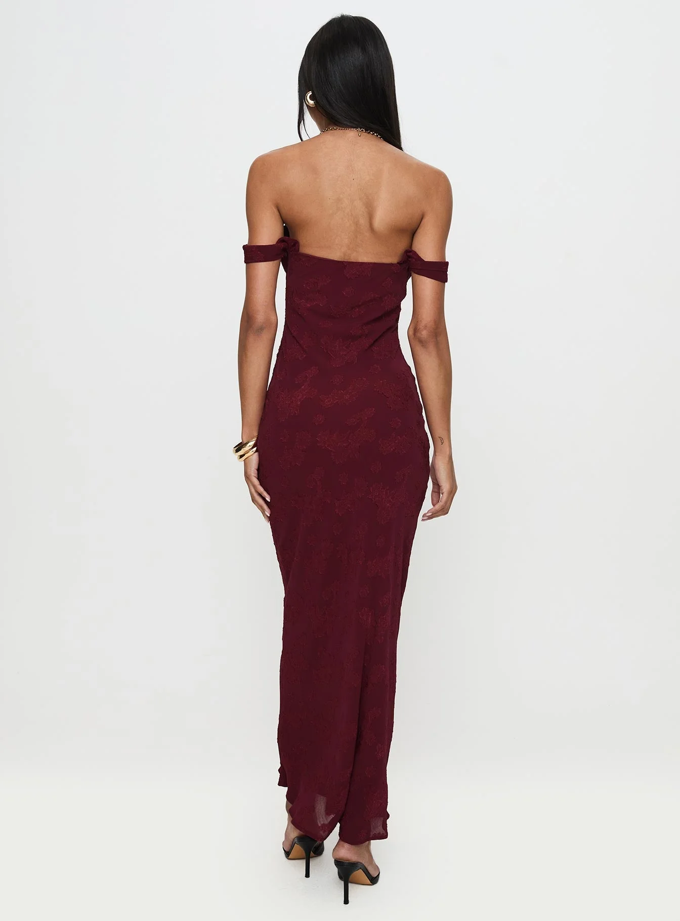 Azura Off The Shoulder Maxi Dress Burgundy - Image 6