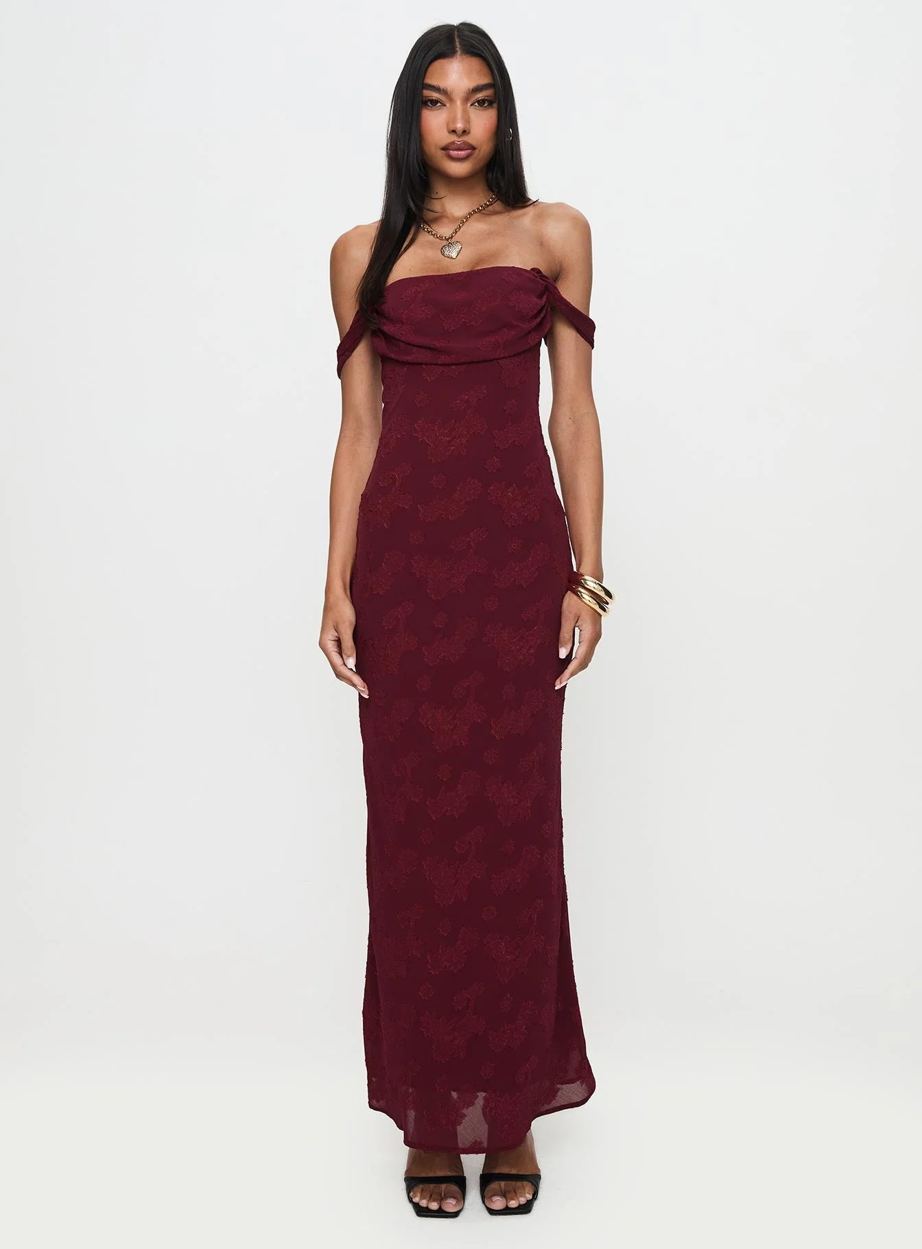 Azura Off The Shoulder Maxi Dress Burgundy - Image 8