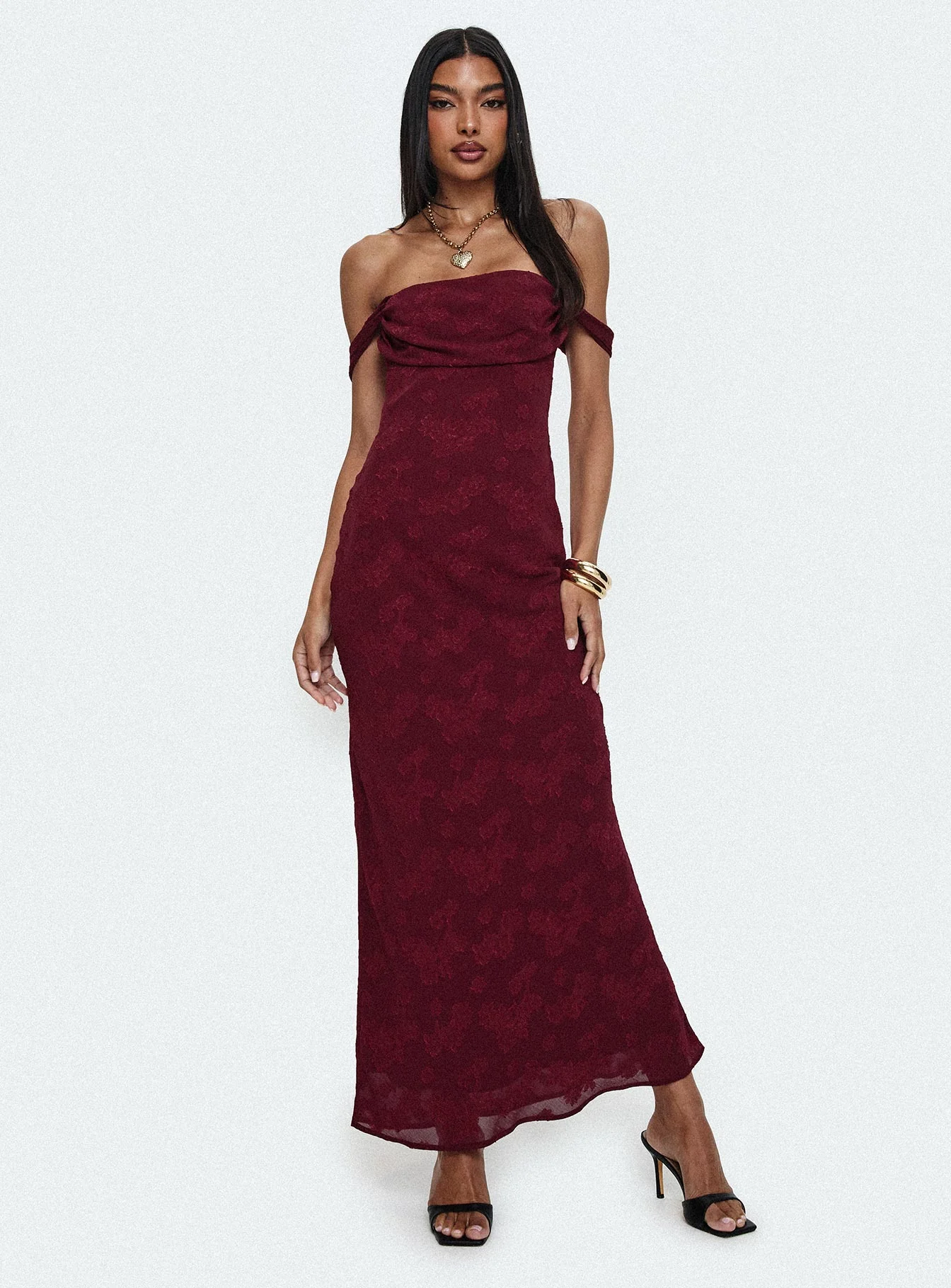 Azura Off The Shoulder Maxi Dress Burgundy - Image 9