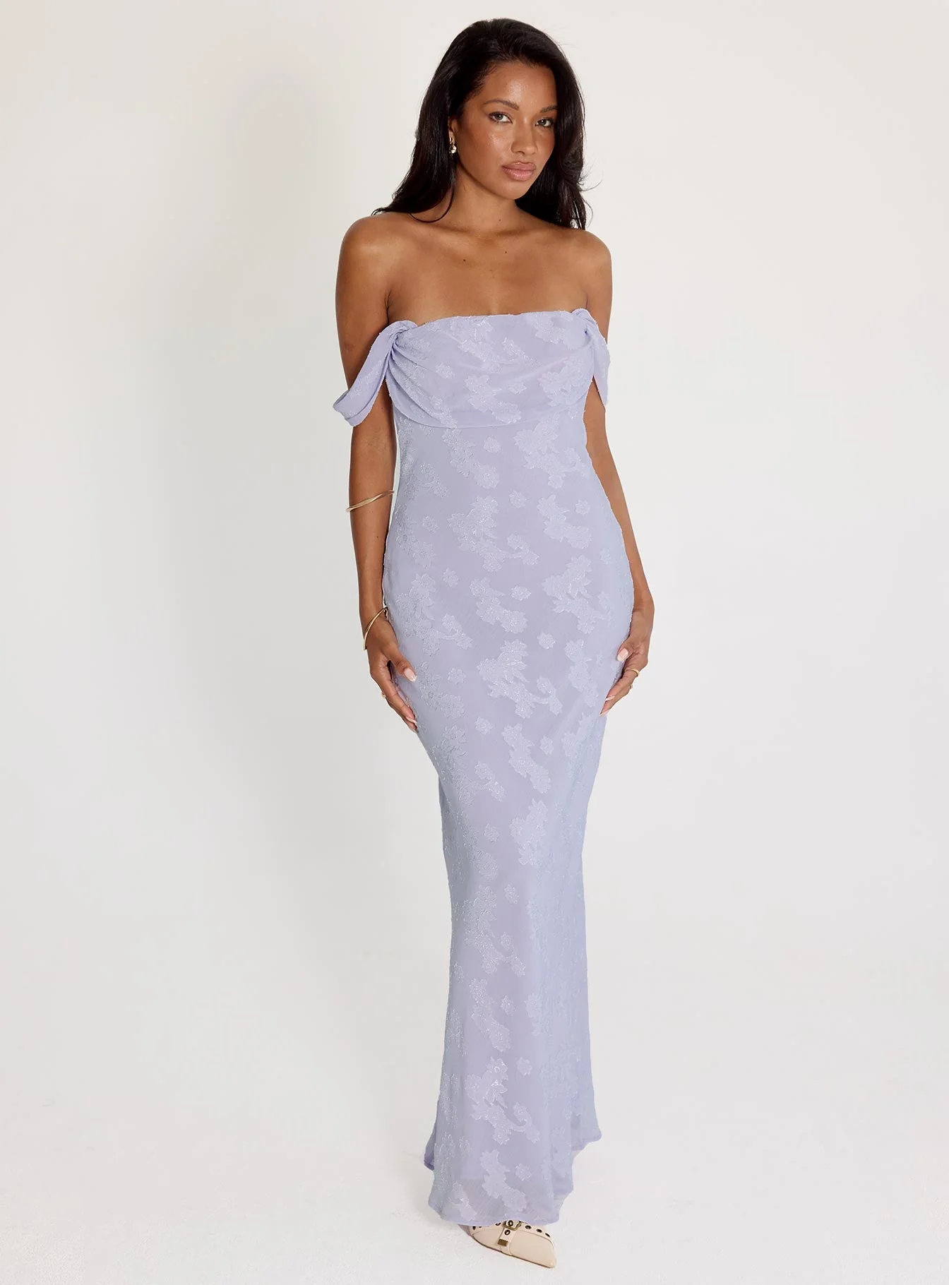 Azura Off The Shoulder Maxi Dress Lilac - Image 3