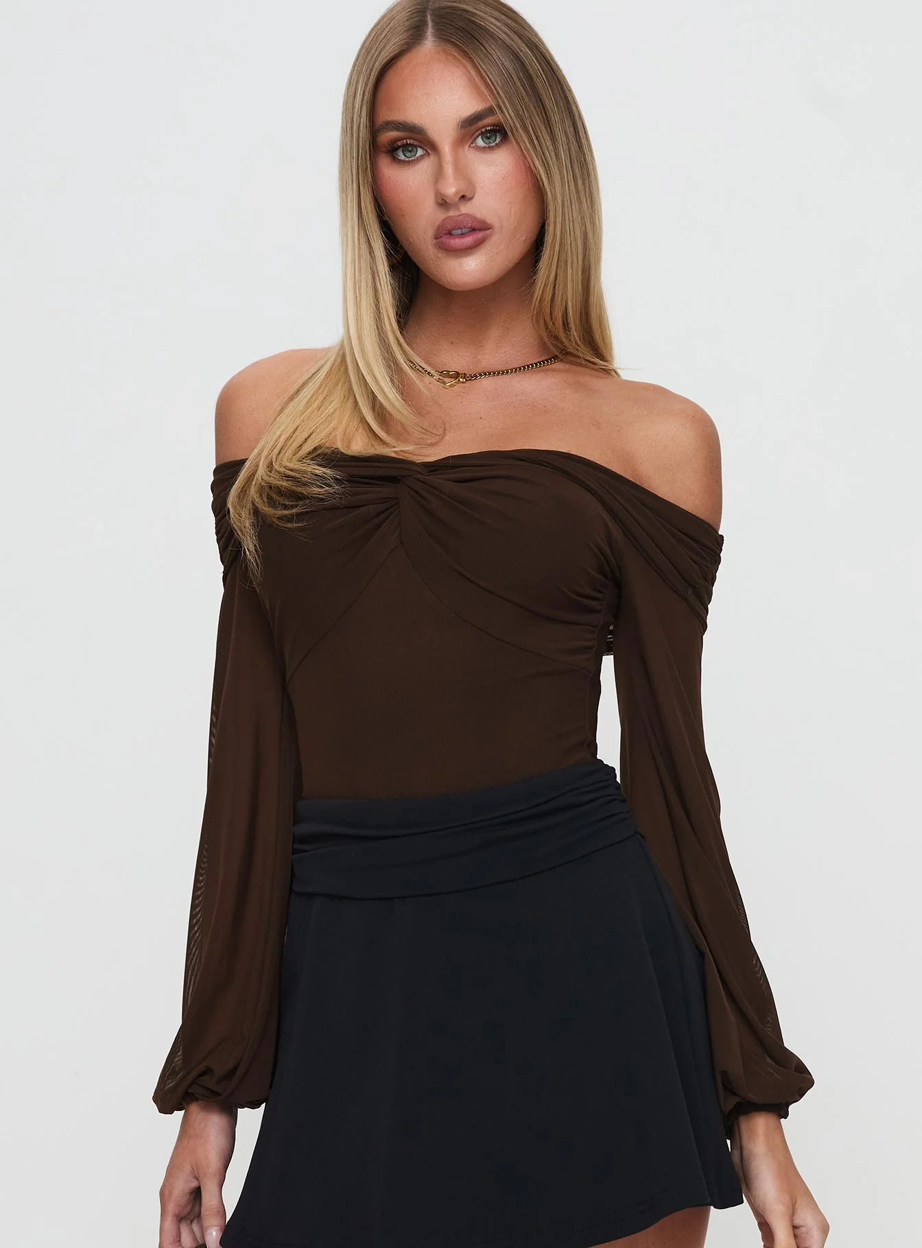 Babette Off The Shoulder Bodysuit Brown - Image 2