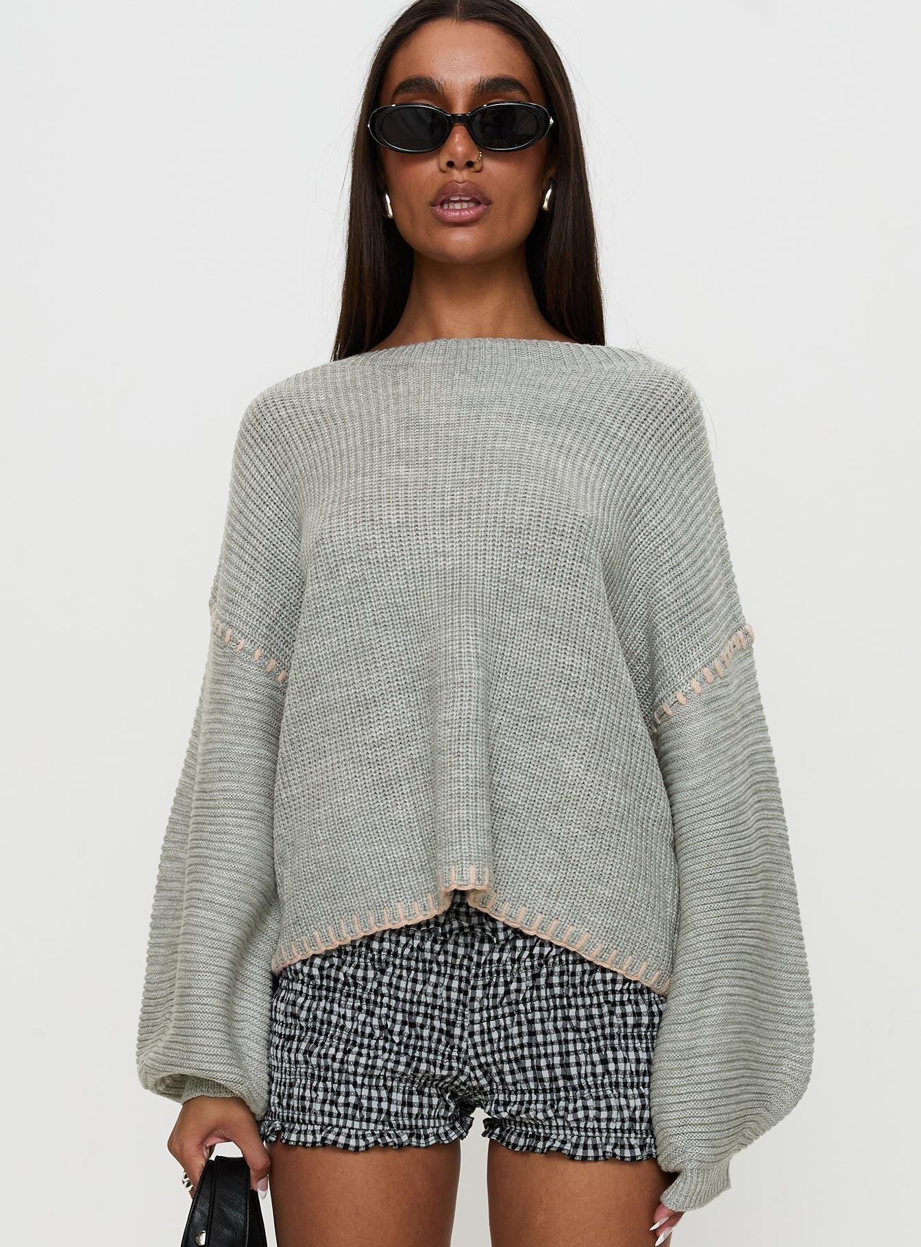Baby I'm Back Knit Sweater Grey / Pink - Image 2