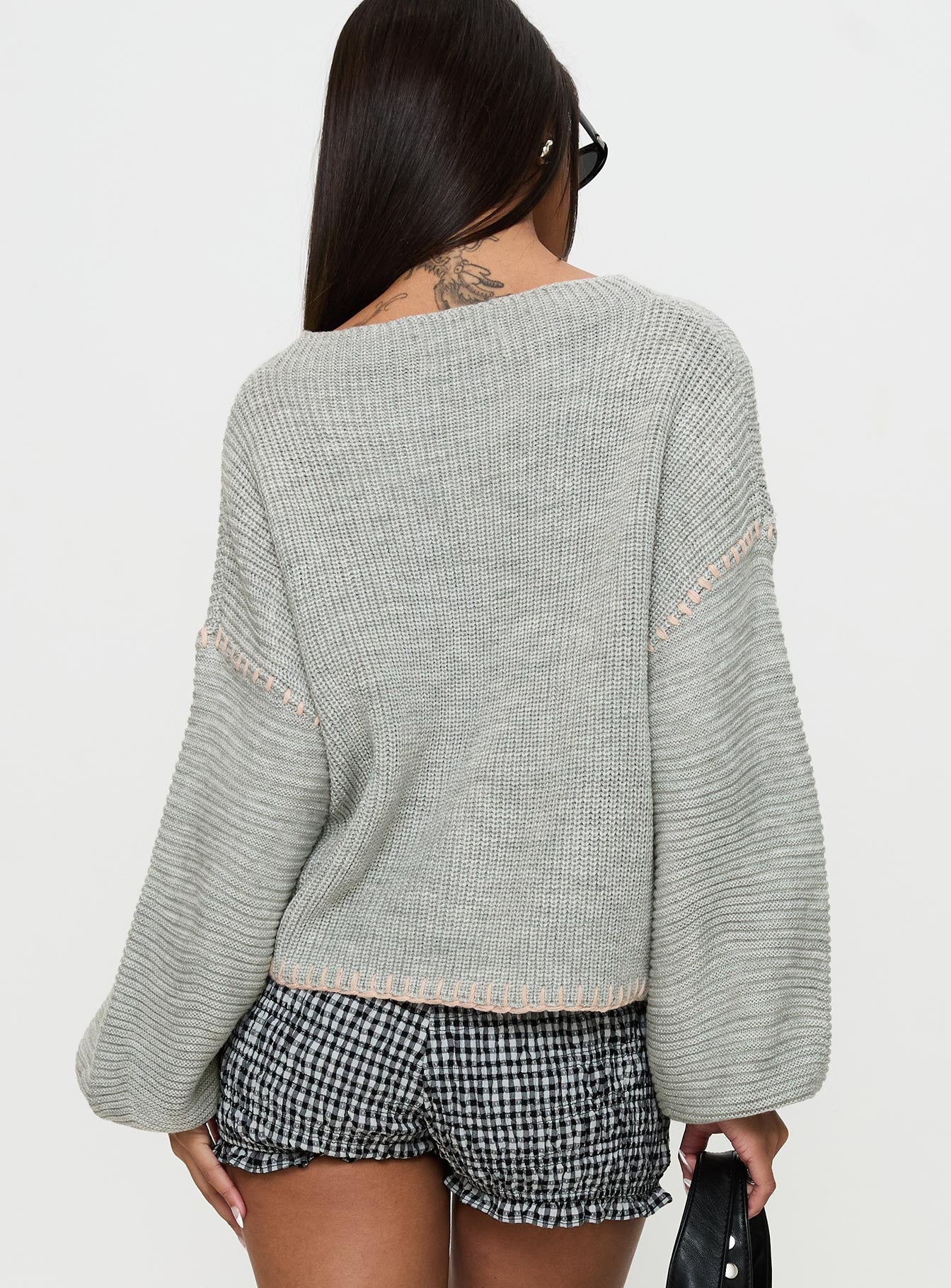 Baby I'm Back Knit Sweater Grey / Pink - Image 5