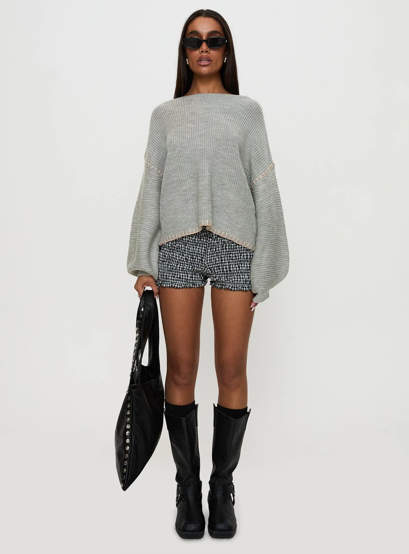 Baby I'm Back Knit Sweater Grey / Pink - Image 7