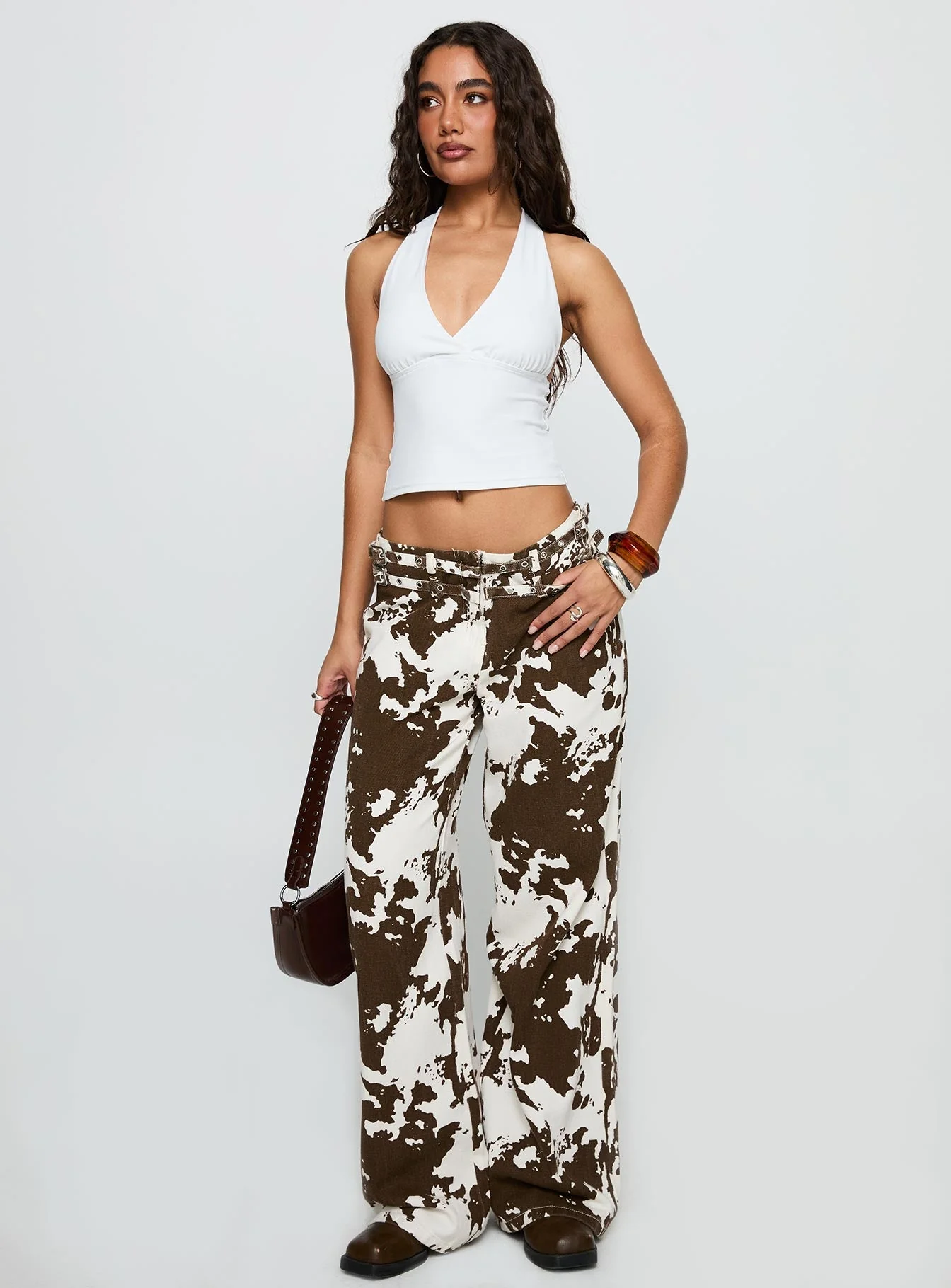 Baccarat Mid Rise Wide Leg Belted Pant Cow Print - Image 3