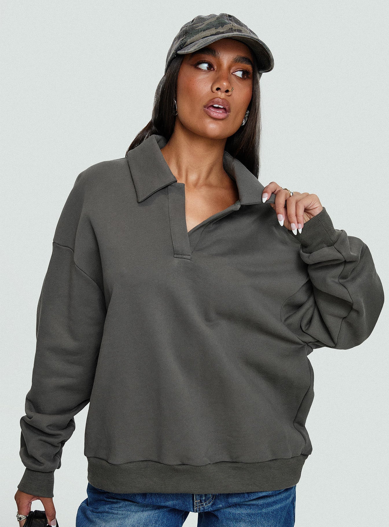 Back Around Collared Fleece Jumper Slate - Image 8
