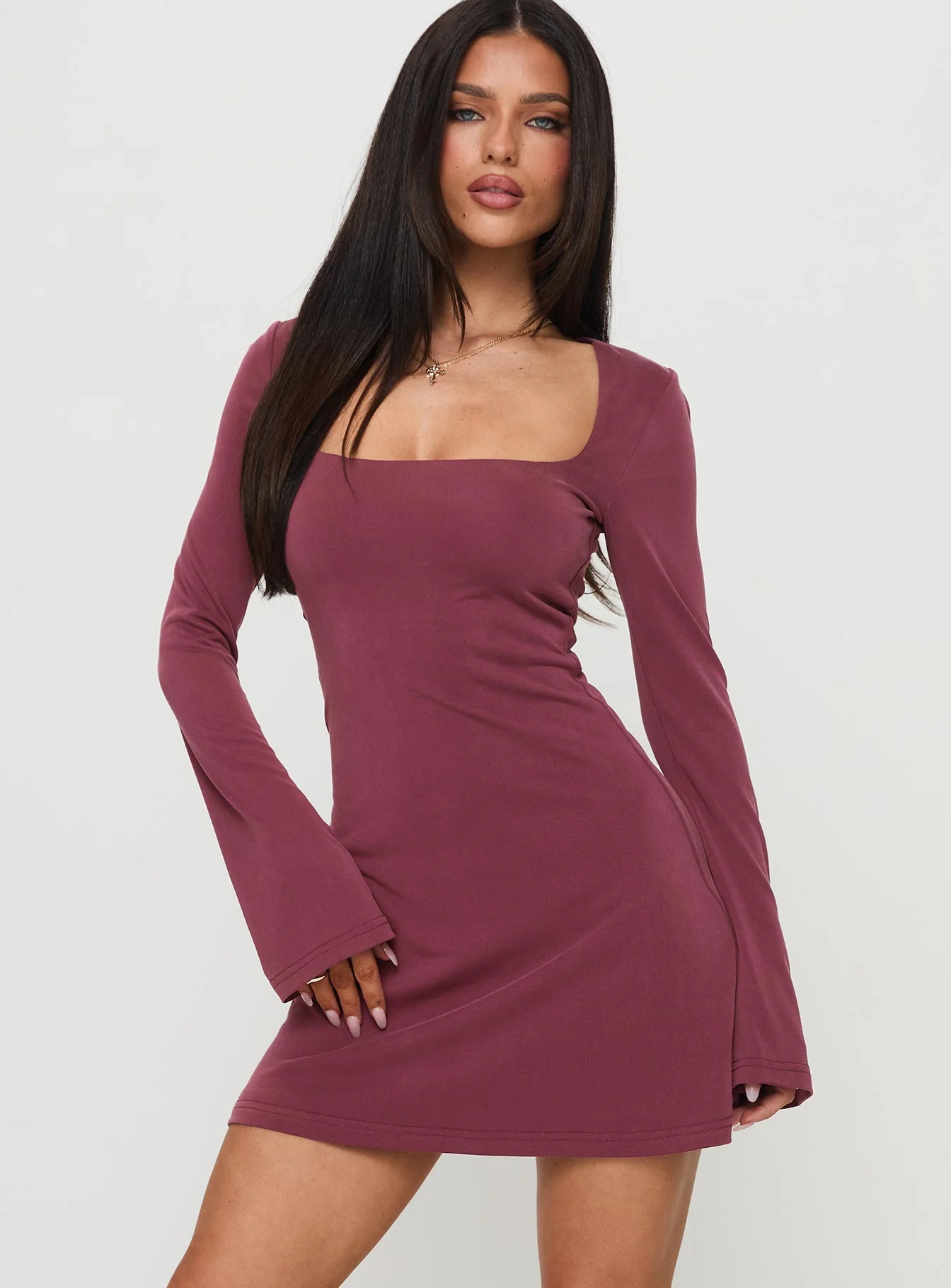 Back In Time Long Sleeve Mini Dress Burgundy - Image 2