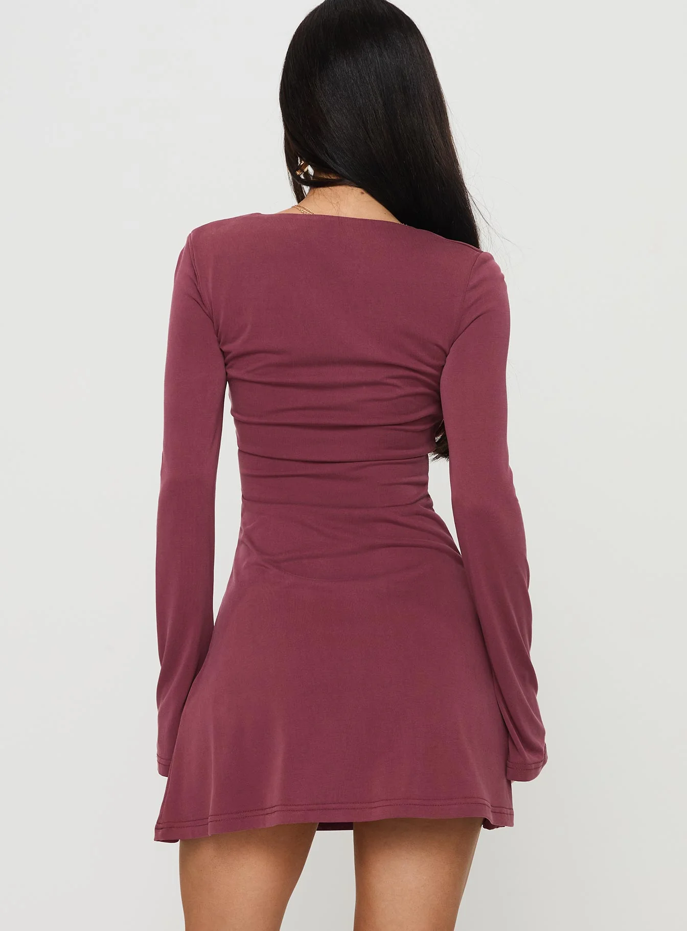 Back In Time Long Sleeve Mini Dress Burgundy - Image 5