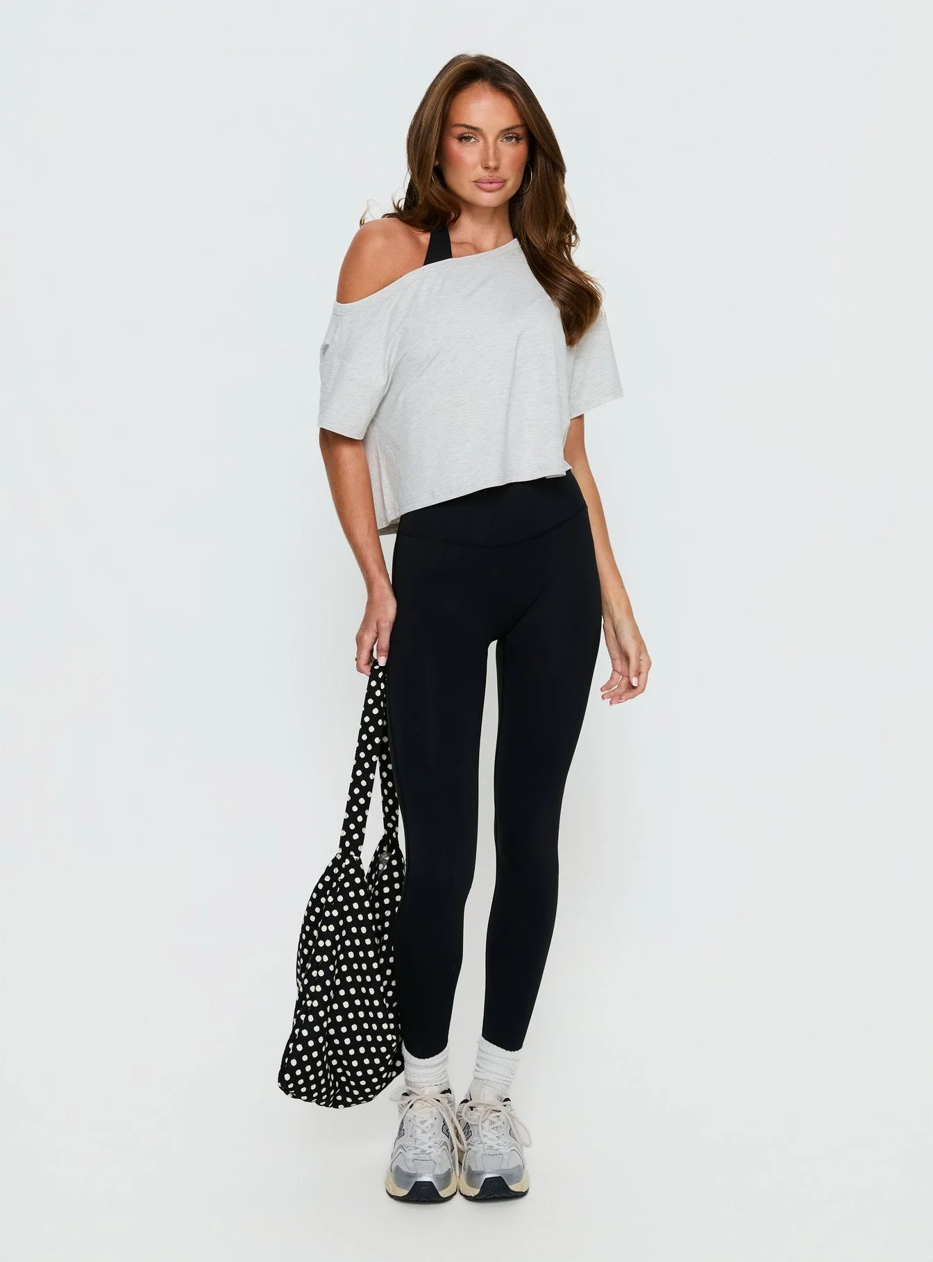 Bailea Off Shoulder Cropped Tee Grey Marle - Image 3