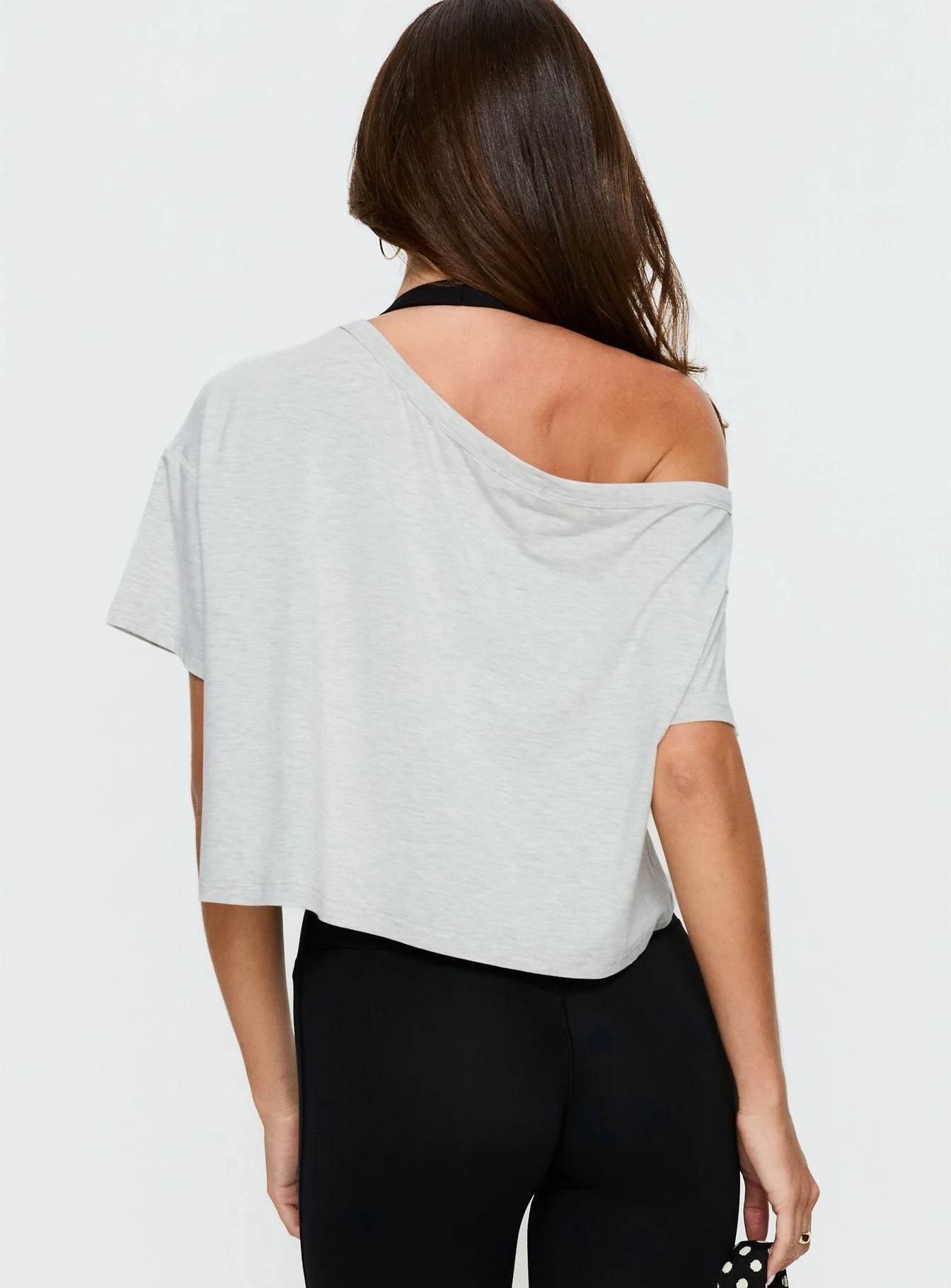 Bailea Off Shoulder Cropped Tee Grey Marle - Image 5