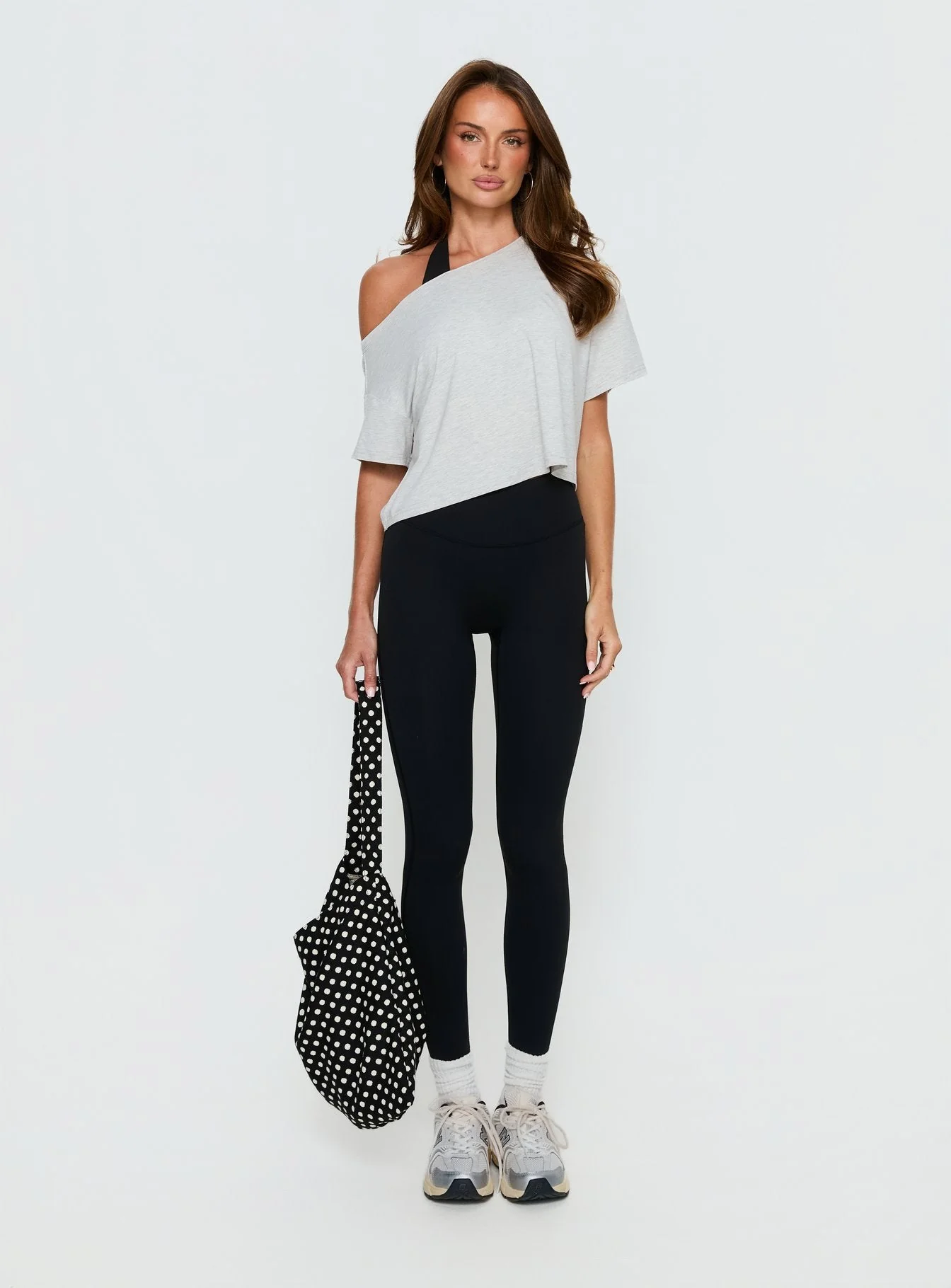 Bailea Off Shoulder Cropped Tee Grey Marle - Image 6