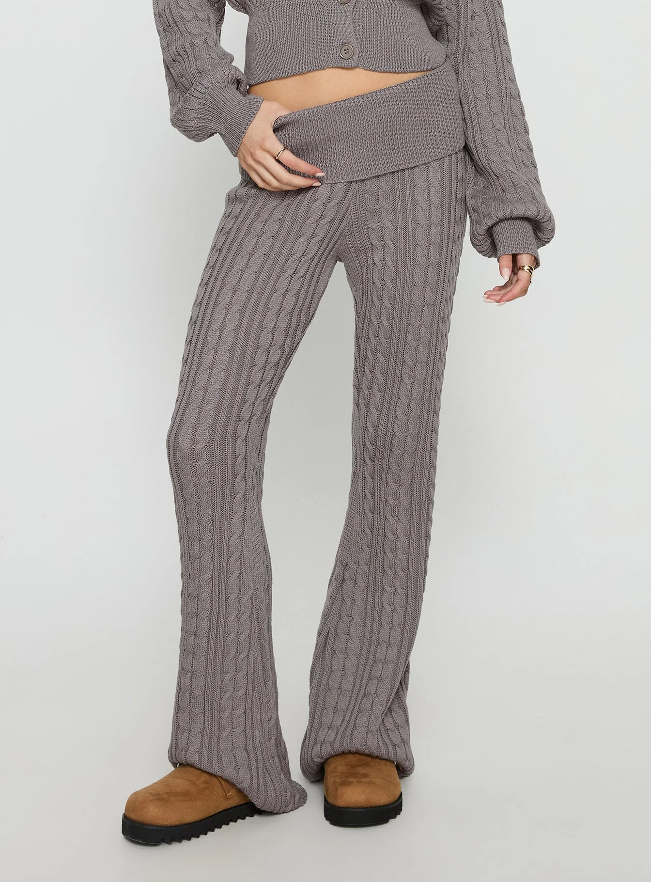 Baleigh Cable Knit Foldover Pants Grey - Image 2