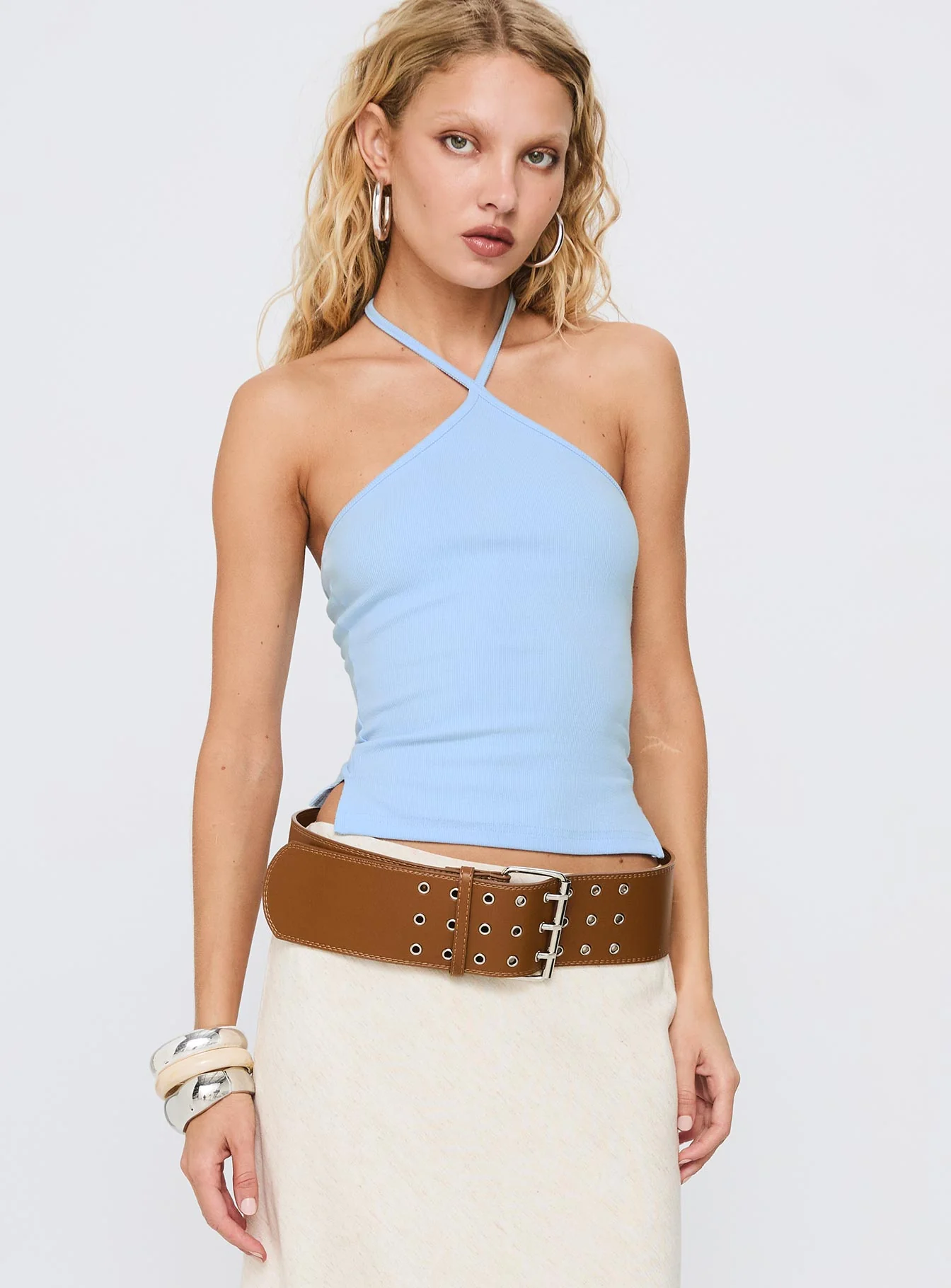 Baseline Halter Rib Top Light Blue - Image 2