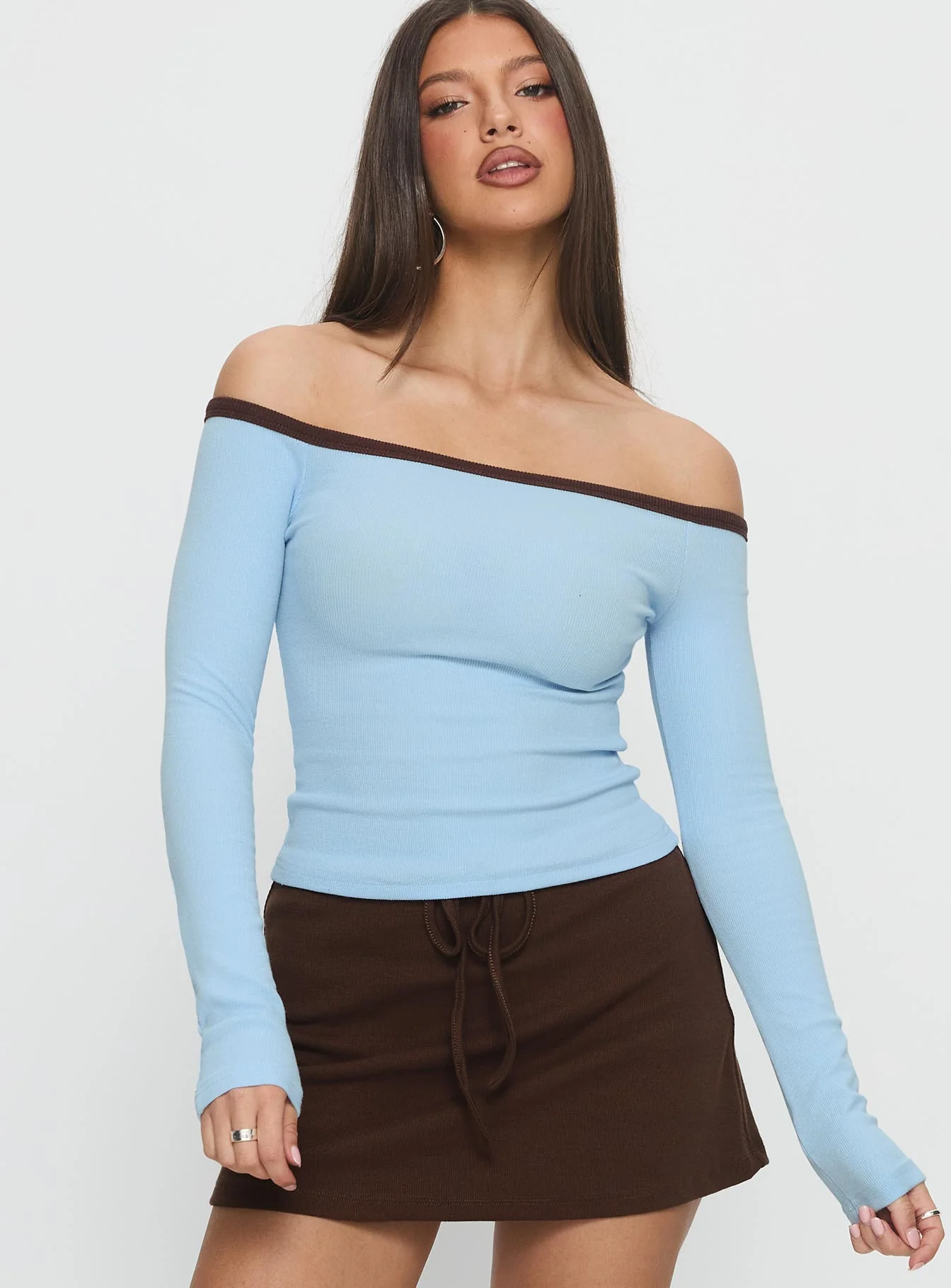 Baseline Off Shoulder Top Blue / Brown - Image 2