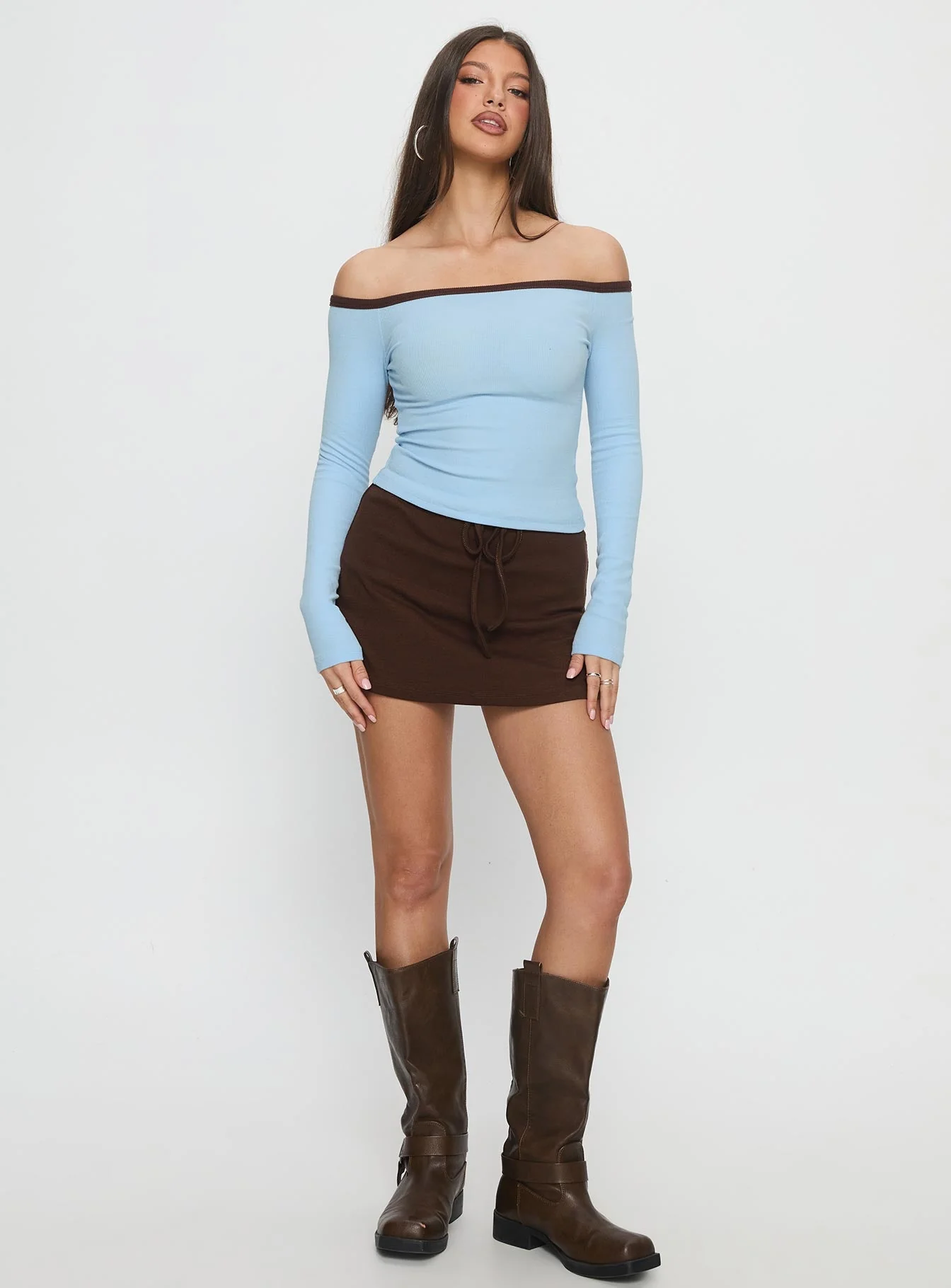 Baseline Off Shoulder Top Blue / Brown - Image 3