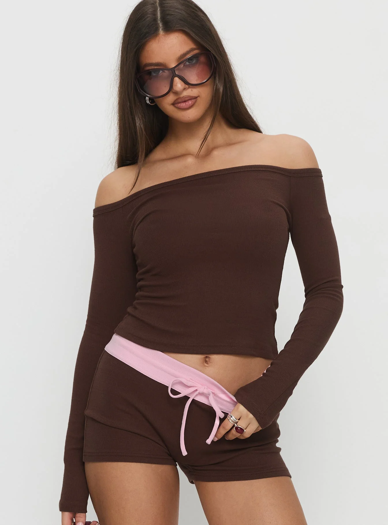 Baseline Off Shoulder Top Brown - Image 2
