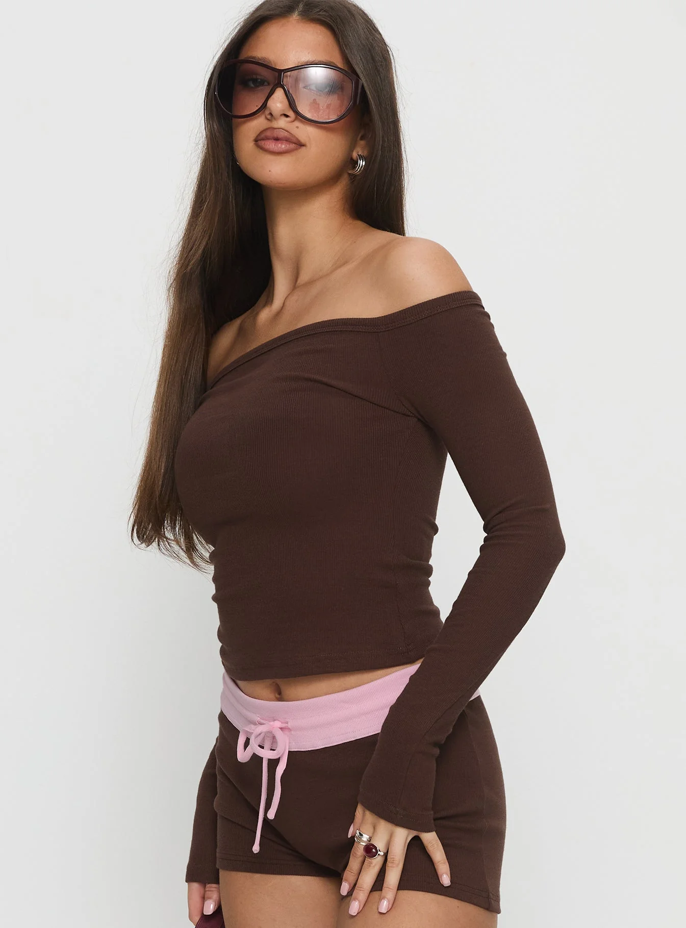 Baseline Off Shoulder Top Brown - Image 4