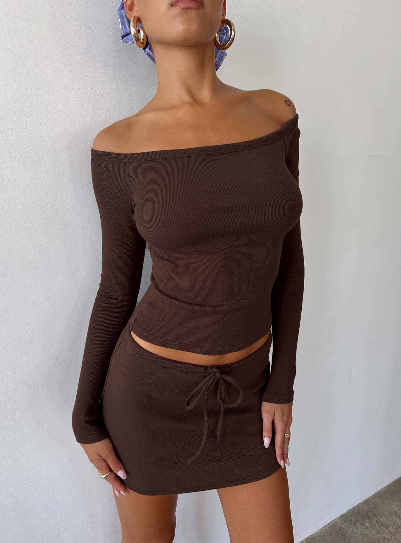 Baseline Off Shoulder Top Brown - Image 7