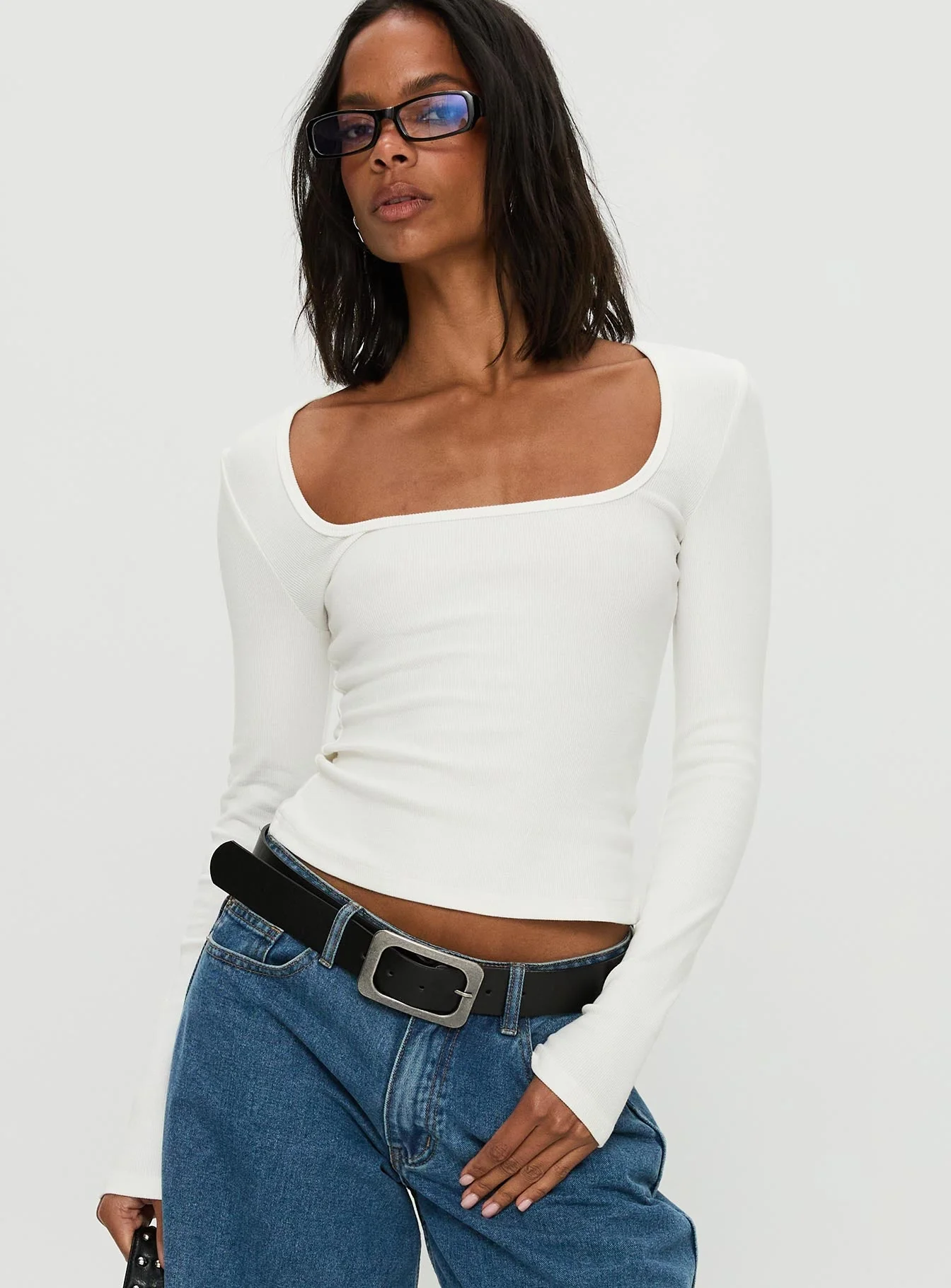 Baseline Rib Long Sleeve Top White - Image 2