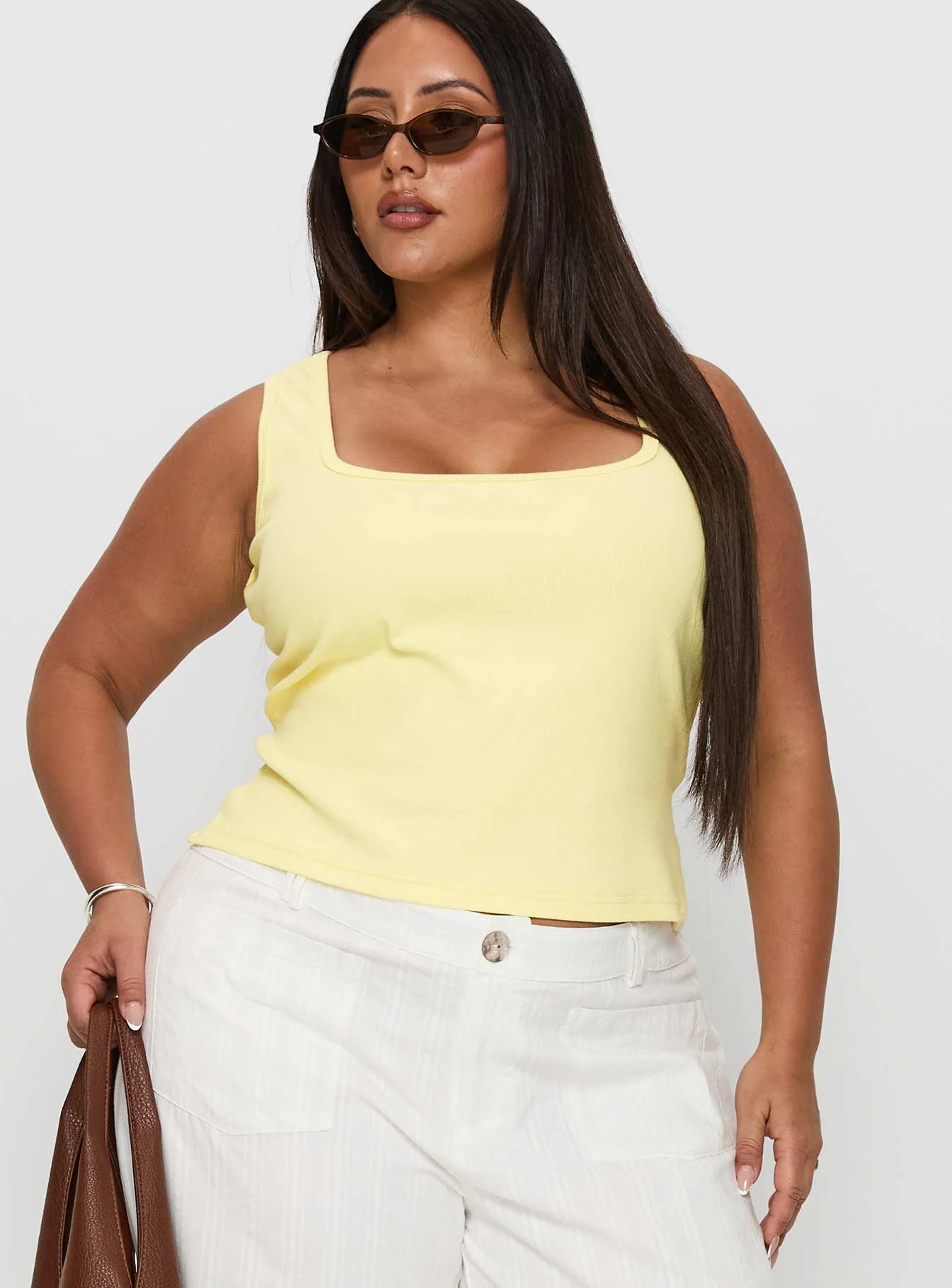 Baseline Square Neck Rib Tank Top Lemon Curve - Image 2