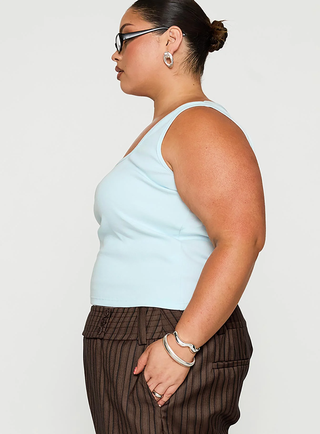 Baseline Square Neck Rib Tank Top Light Blue Curve - Image 4