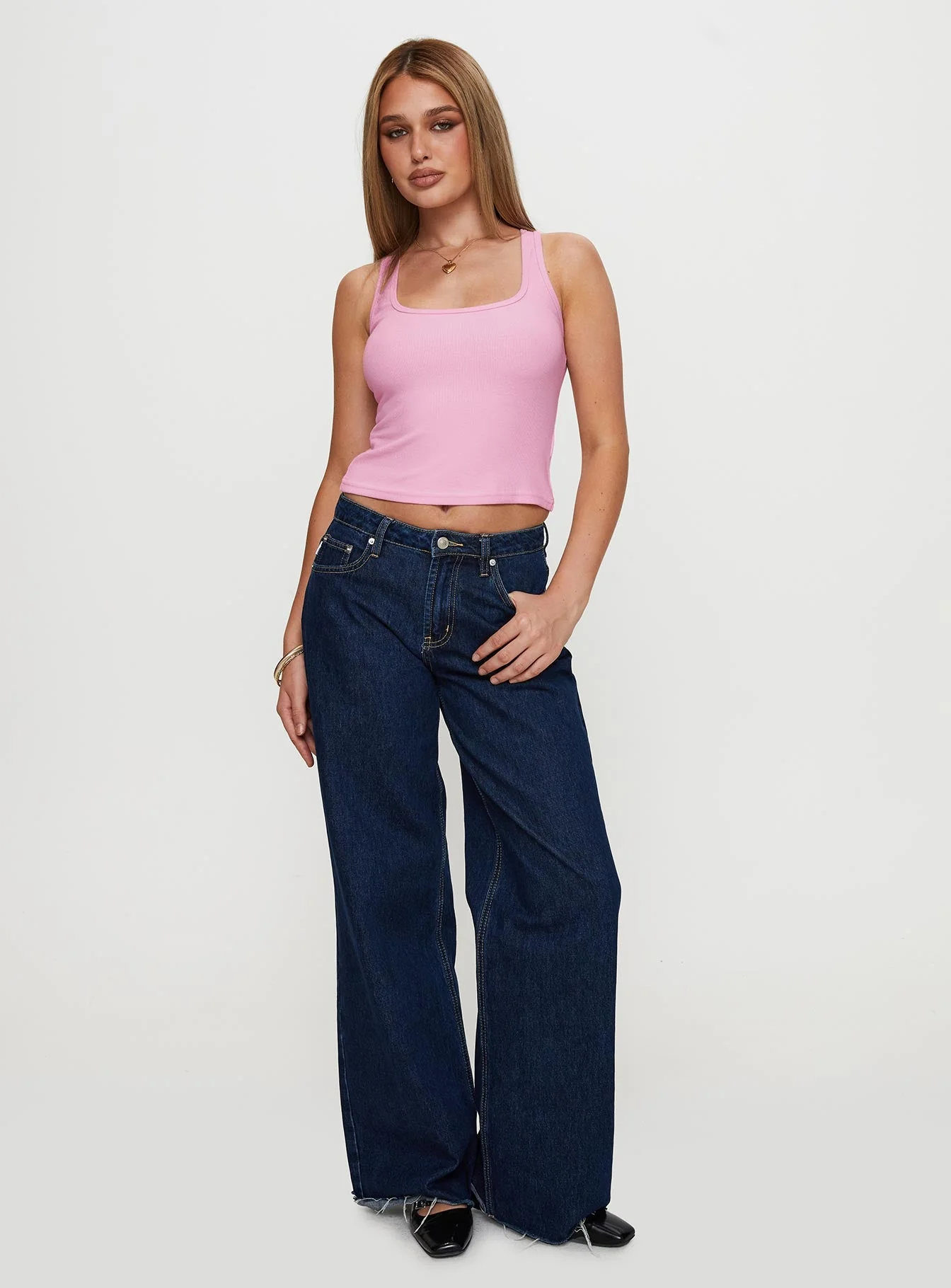 Baseline Square Neck Rib Tank Top Pale Pink - Image 3