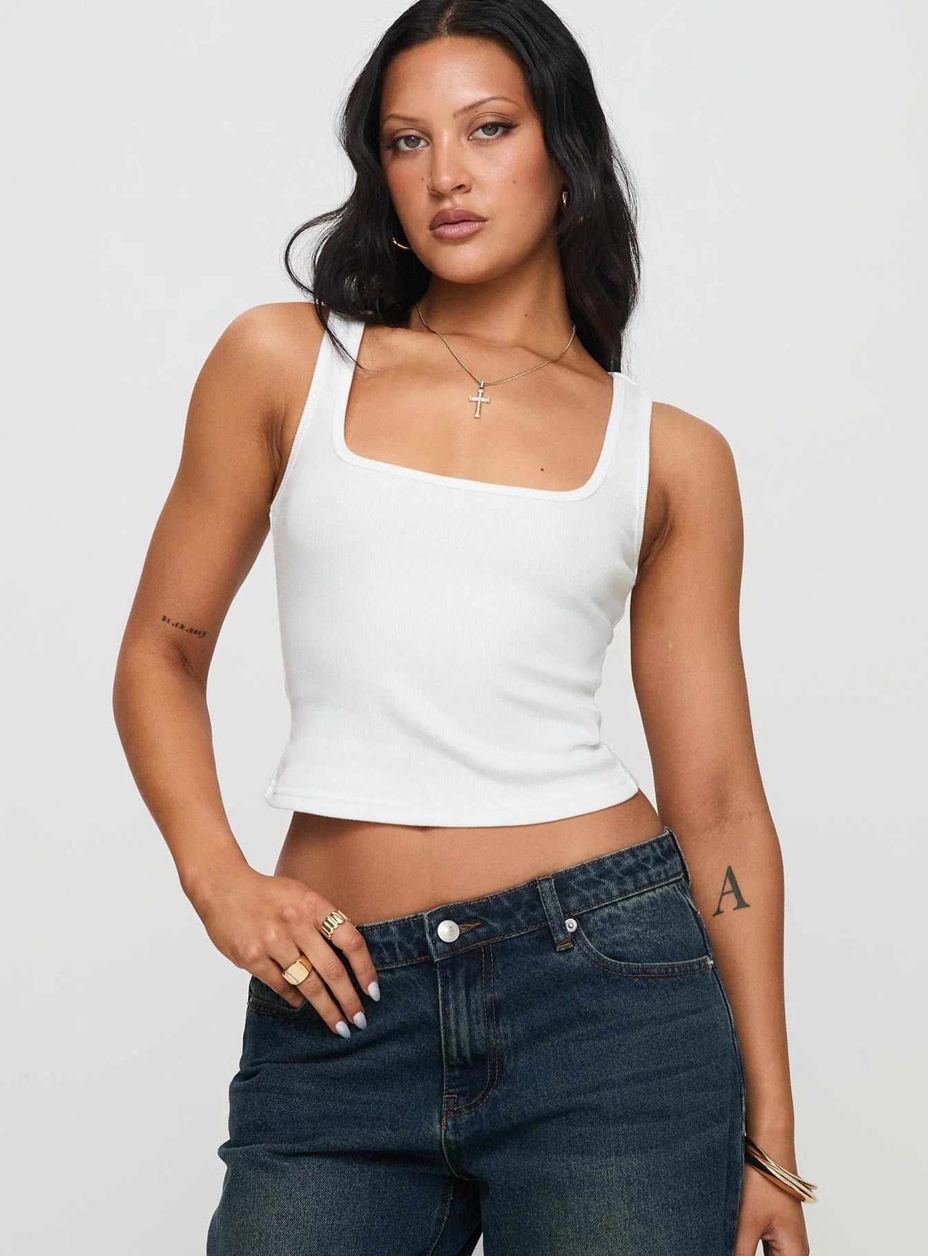 Baseline Square Neck Rib Tank Top White - Image 2
