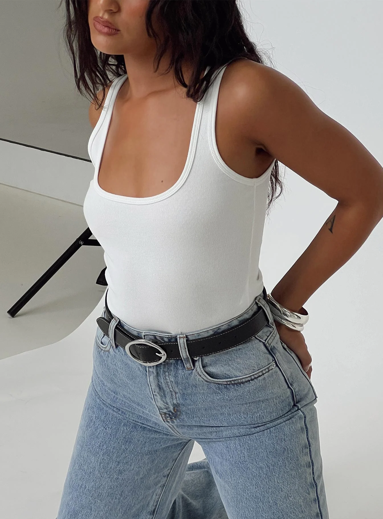 Baseline Square Neck Rib Tank Top White - Image 8