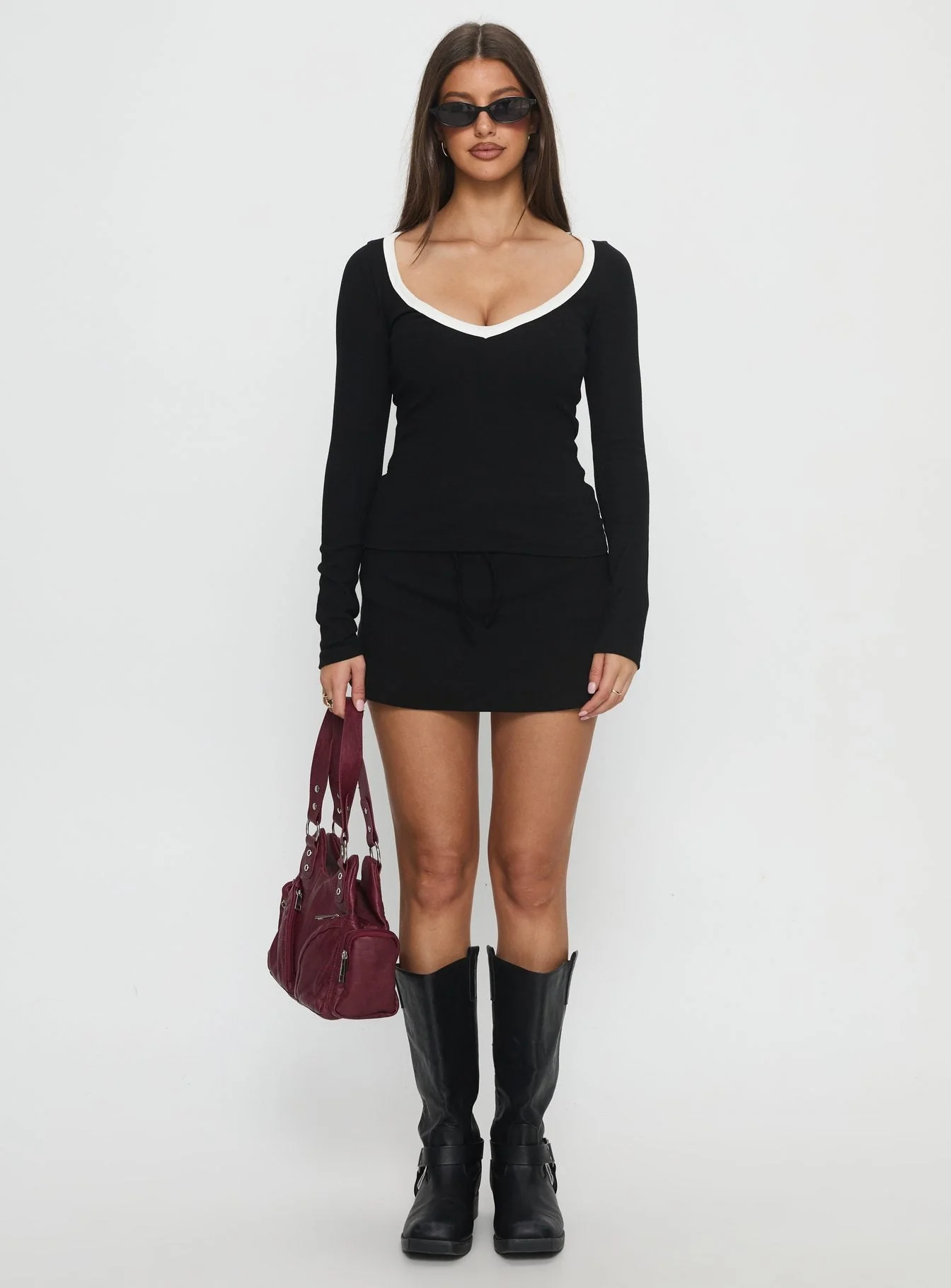 Baseline V Neck Long Sleeve Top Black / White - Image 7