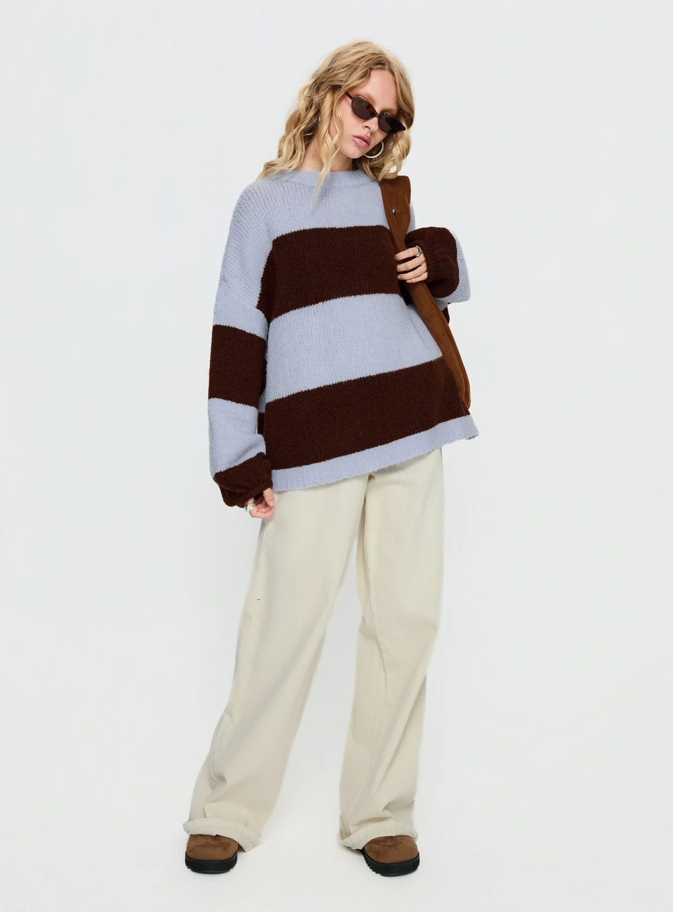 Bastien Crew Neck Knit Sweater Blue / Chocolate Stripe - Image 3