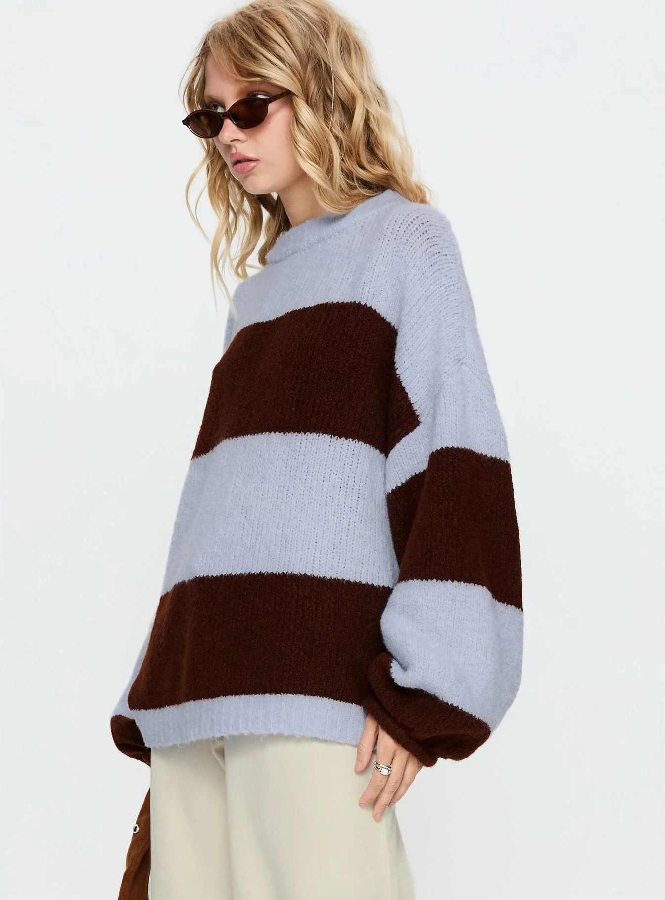 Bastien Crew Neck Knit Sweater Blue / Chocolate Stripe - Image 4