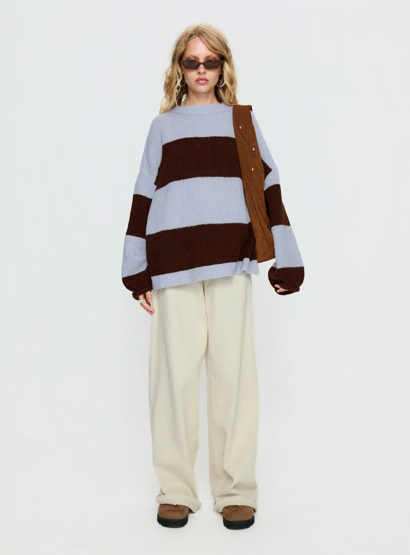 Bastien Crew Neck Knit Sweater Blue / Chocolate Stripe - Image 7