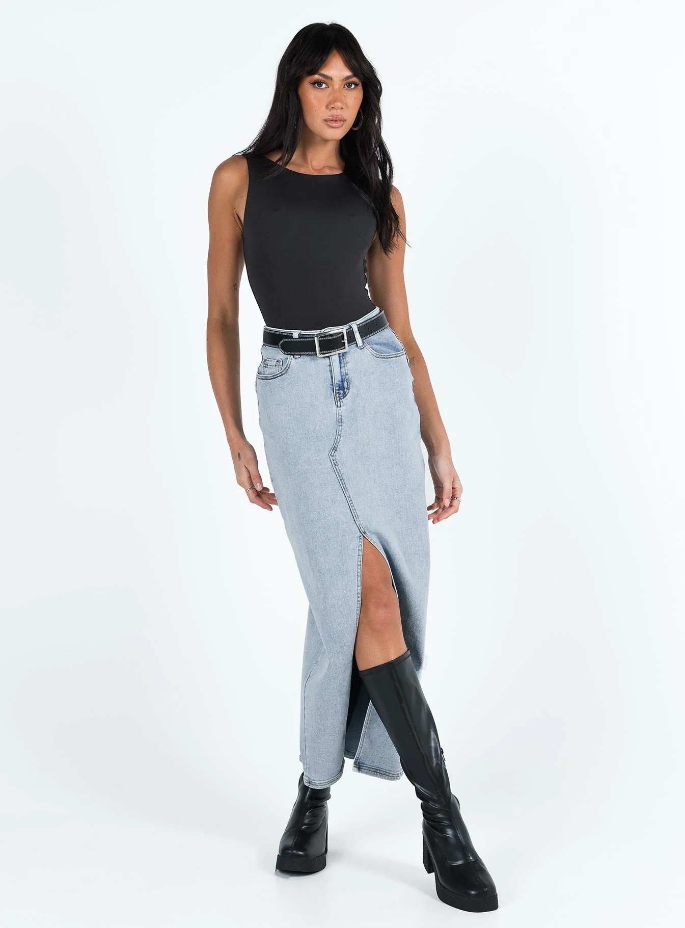 Batkins Maxi Skirt Light Wash Denim - Image 2