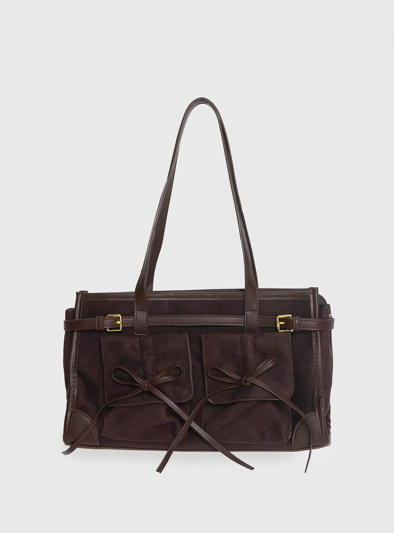 Beaming Bow Detail Shoulder Bag Brown - Image 2