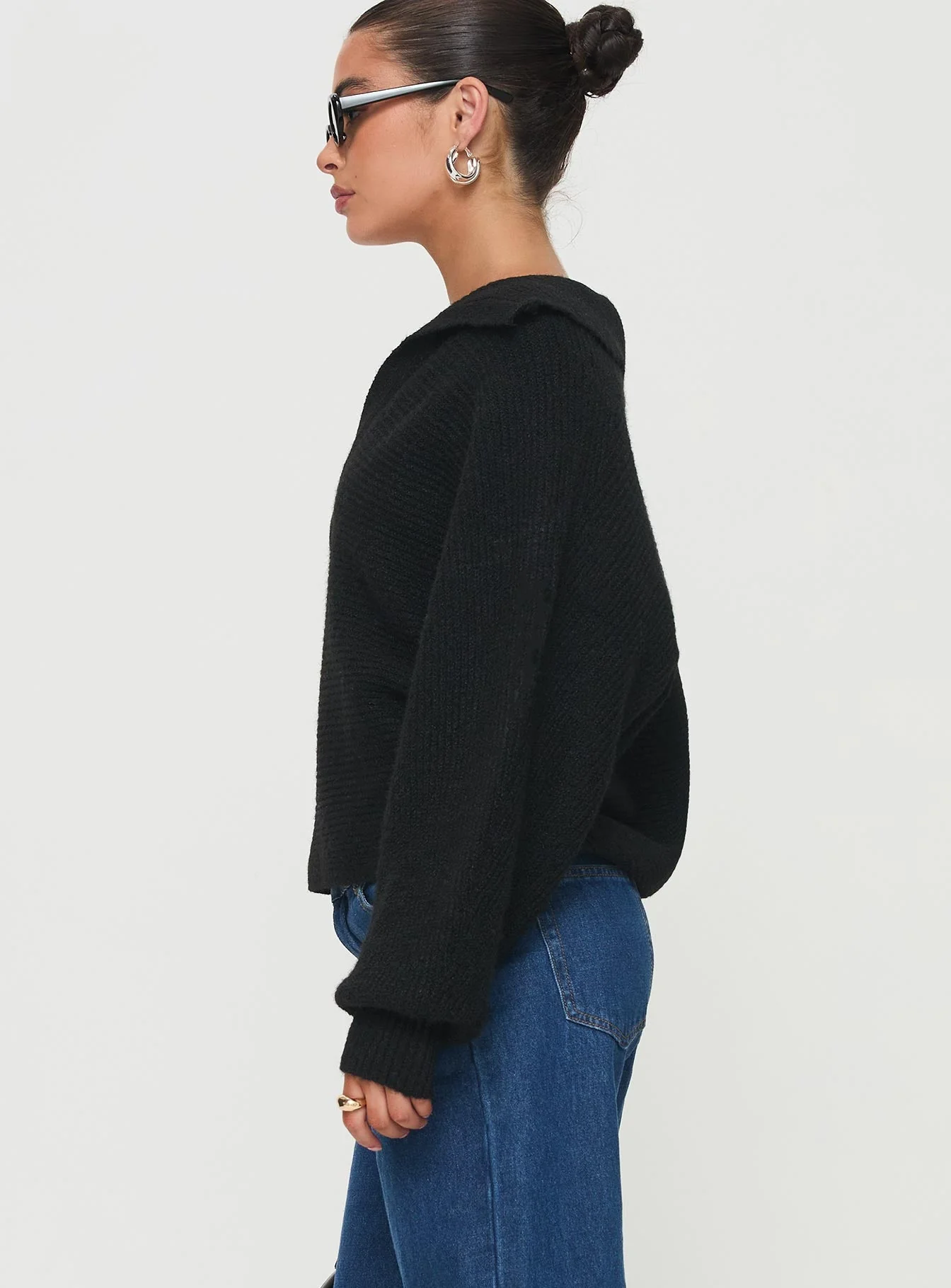 Bella Notched Neck Sweater Black - Image 4