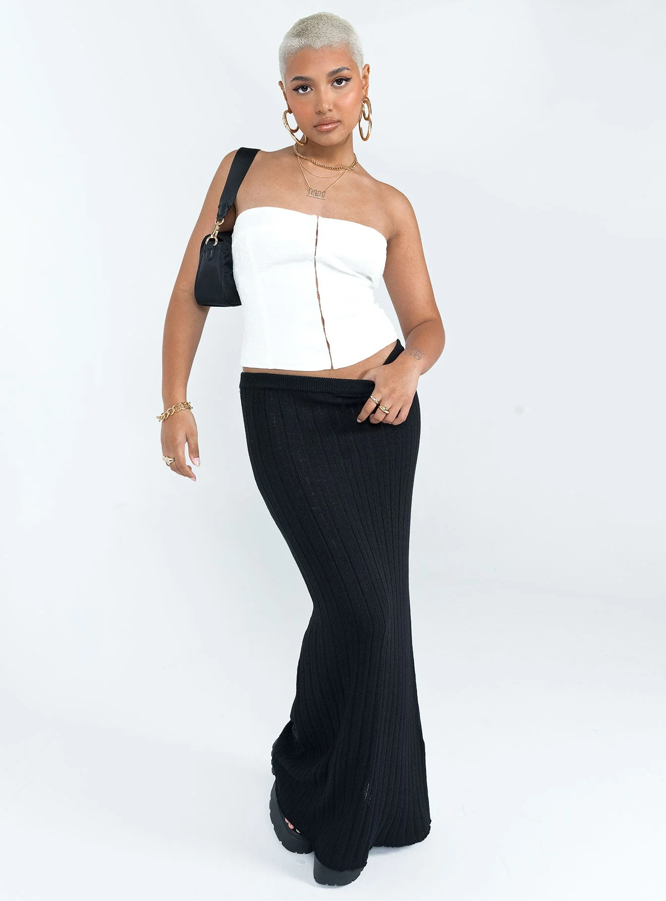 Belle Knit Maxi Skirt Black - Image 3