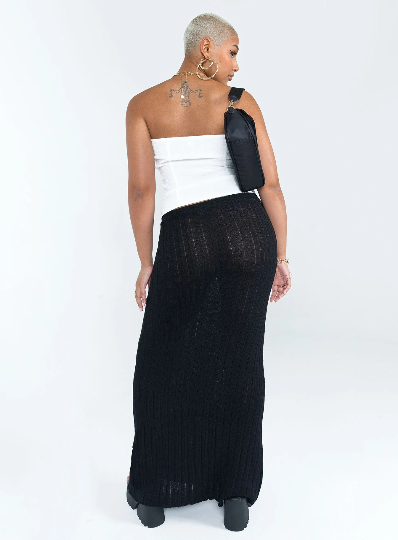 Belle Knit Maxi Skirt Black - Image 5