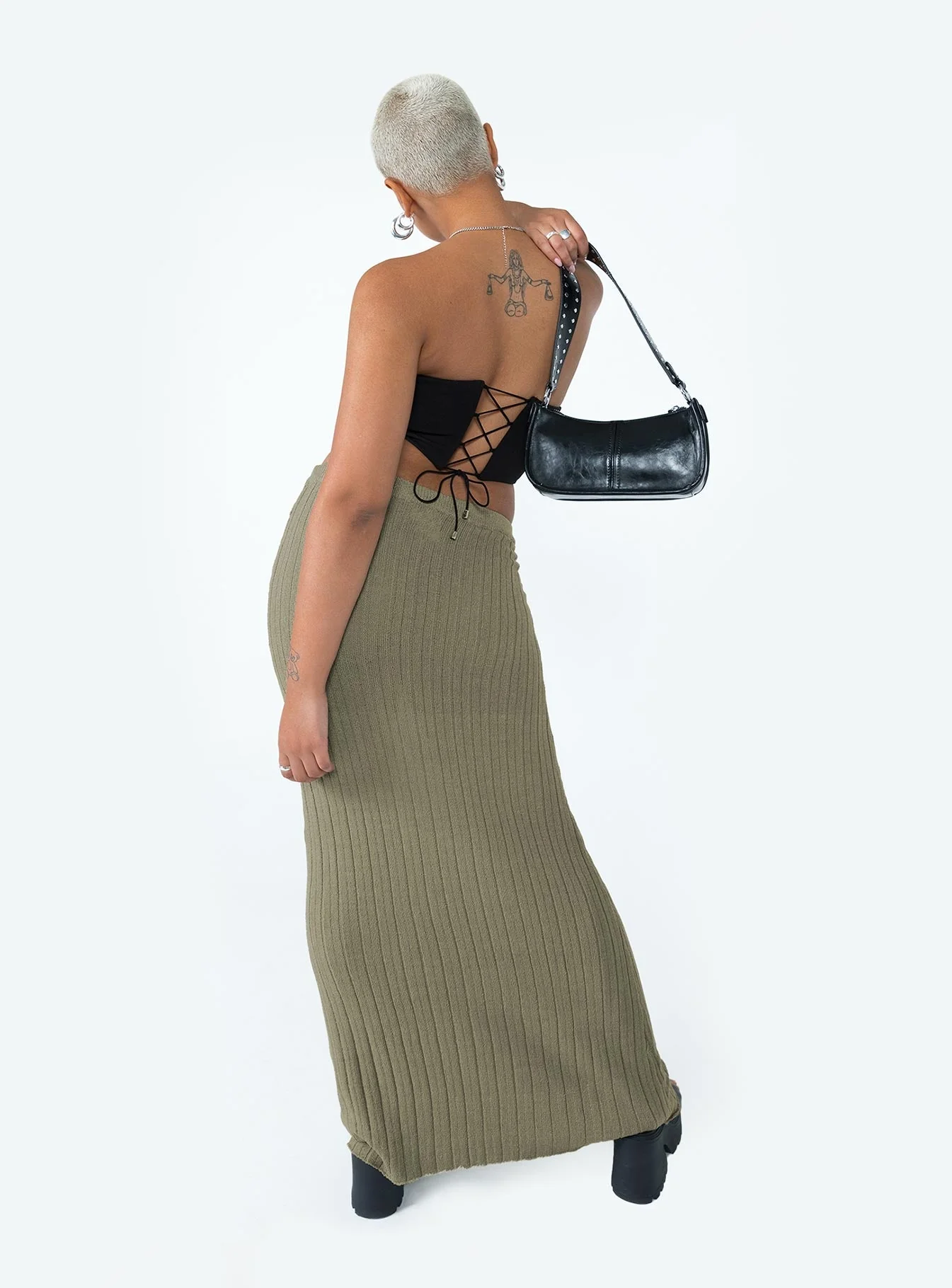 Belle Knit Maxi Skirt Khaki - Image 5